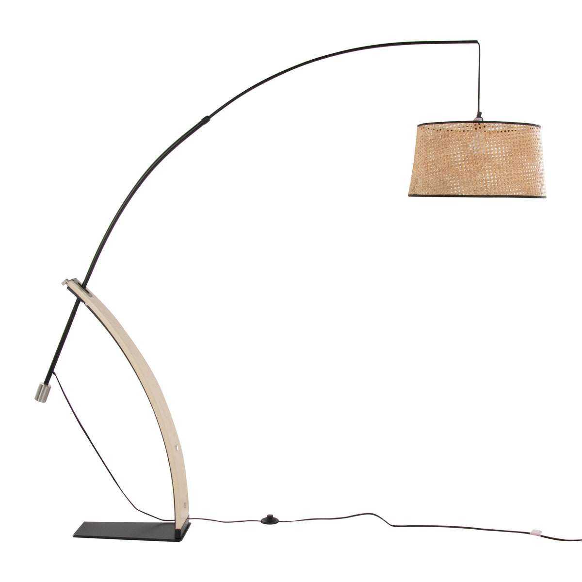 Robyn-salon Mid-Century Modern Floor Lamp in Natural Wood and Black Metal with Natural Rattan Shade by LumiSource - Sonkuki
