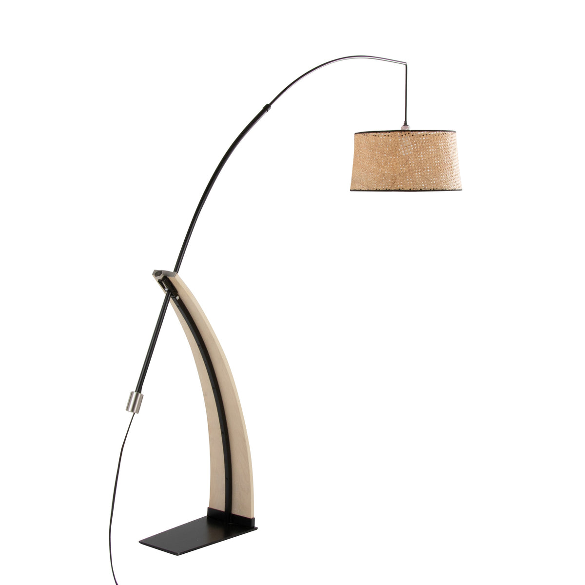 Robyn-salon Mid-Century Modern Floor Lamp in Natural Wood and Black Metal with Natural Rattan Shade by LumiSource - Sonkuki