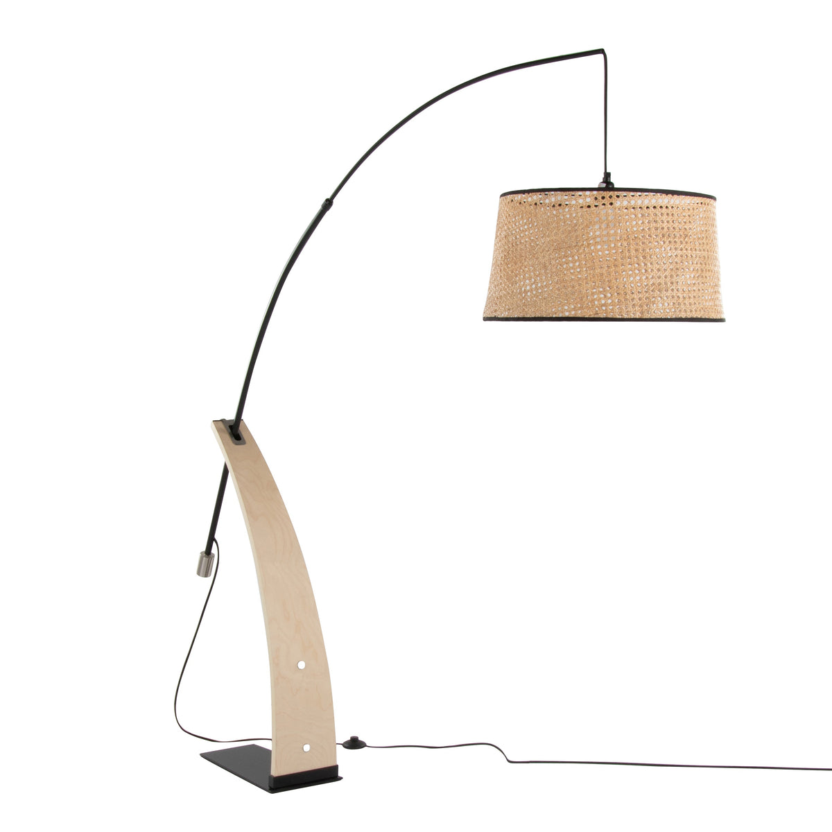Robyn-salon Mid-Century Modern Floor Lamp in Natural Wood and Black Metal with Natural Rattan Shade by LumiSource - Sonkuki