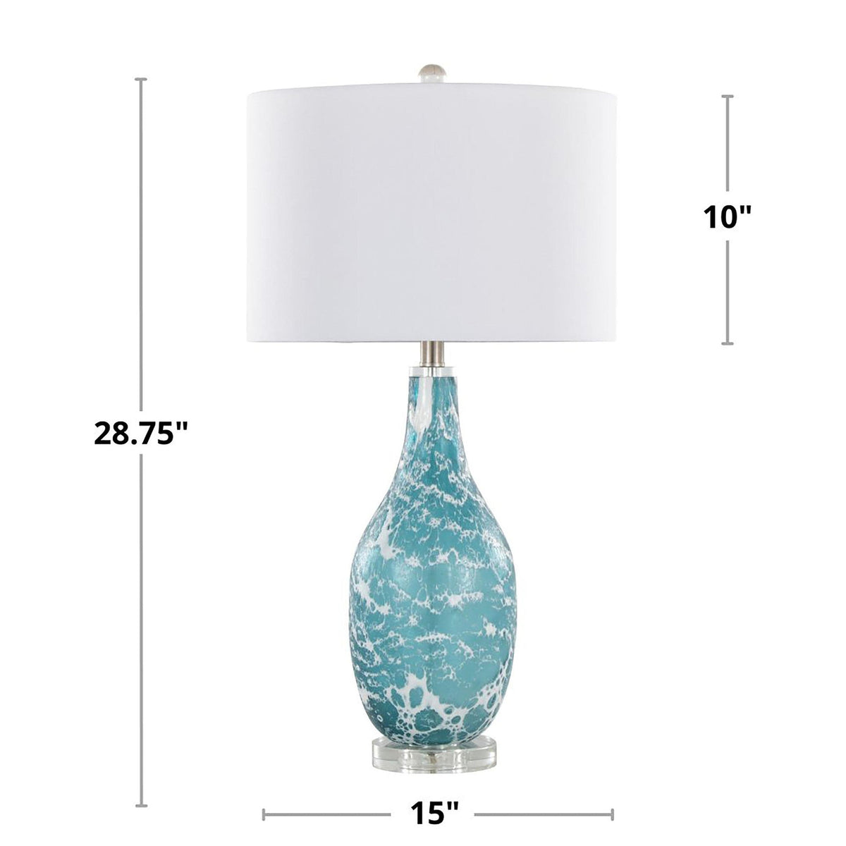Rocca 29" Contemporary Glass Table Lamp in Sapphire Blue and White Glass, Brushed Nickel, Clear Crystal, and White Linen Shade by LumiSource - Set of 2 - Sonkuki