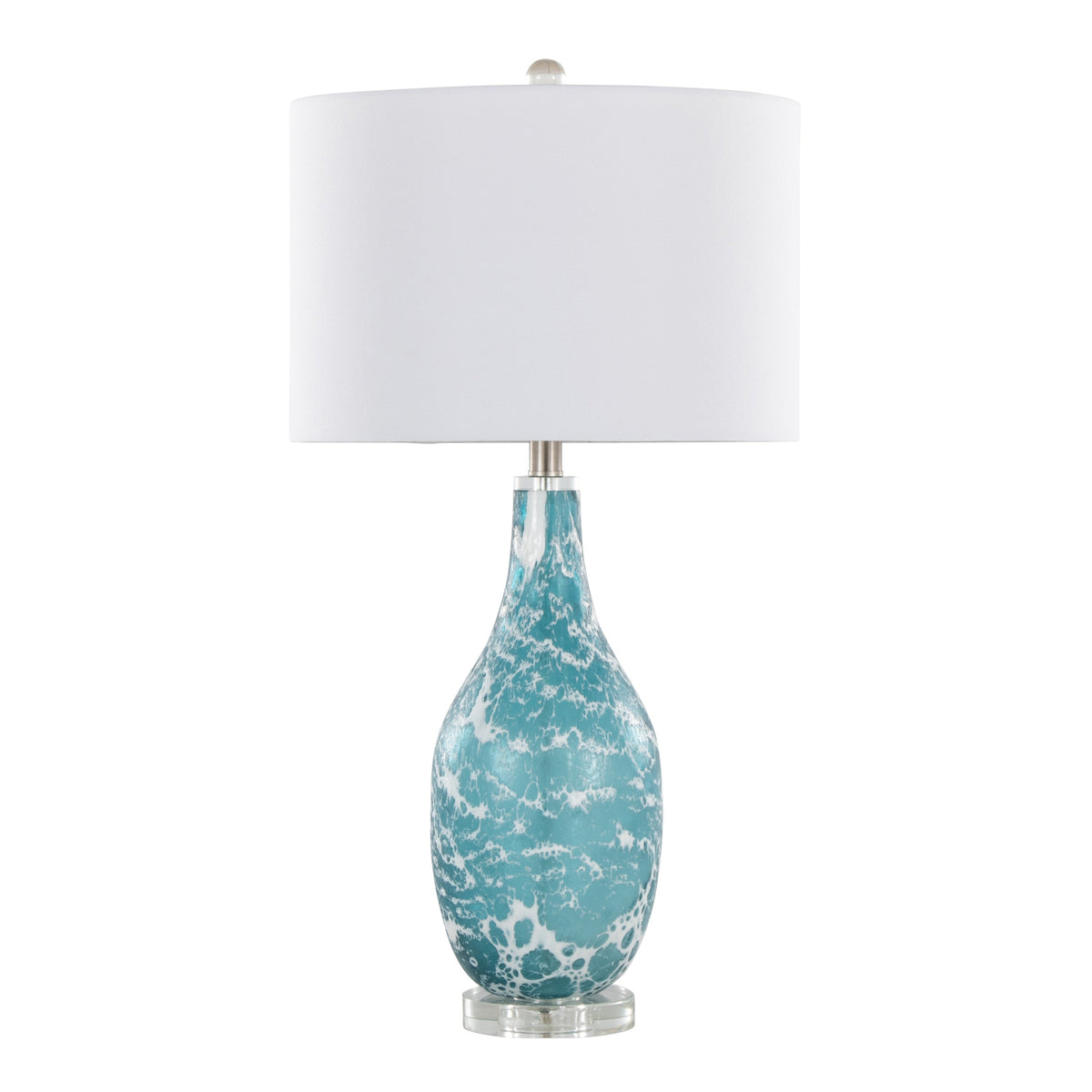 Rocca 29" Contemporary Glass Table Lamp in Sapphire Blue and White Glass, Brushed Nickel, Clear Crystal, and White Linen Shade by LumiSource - Set of 2 - Sonkuki