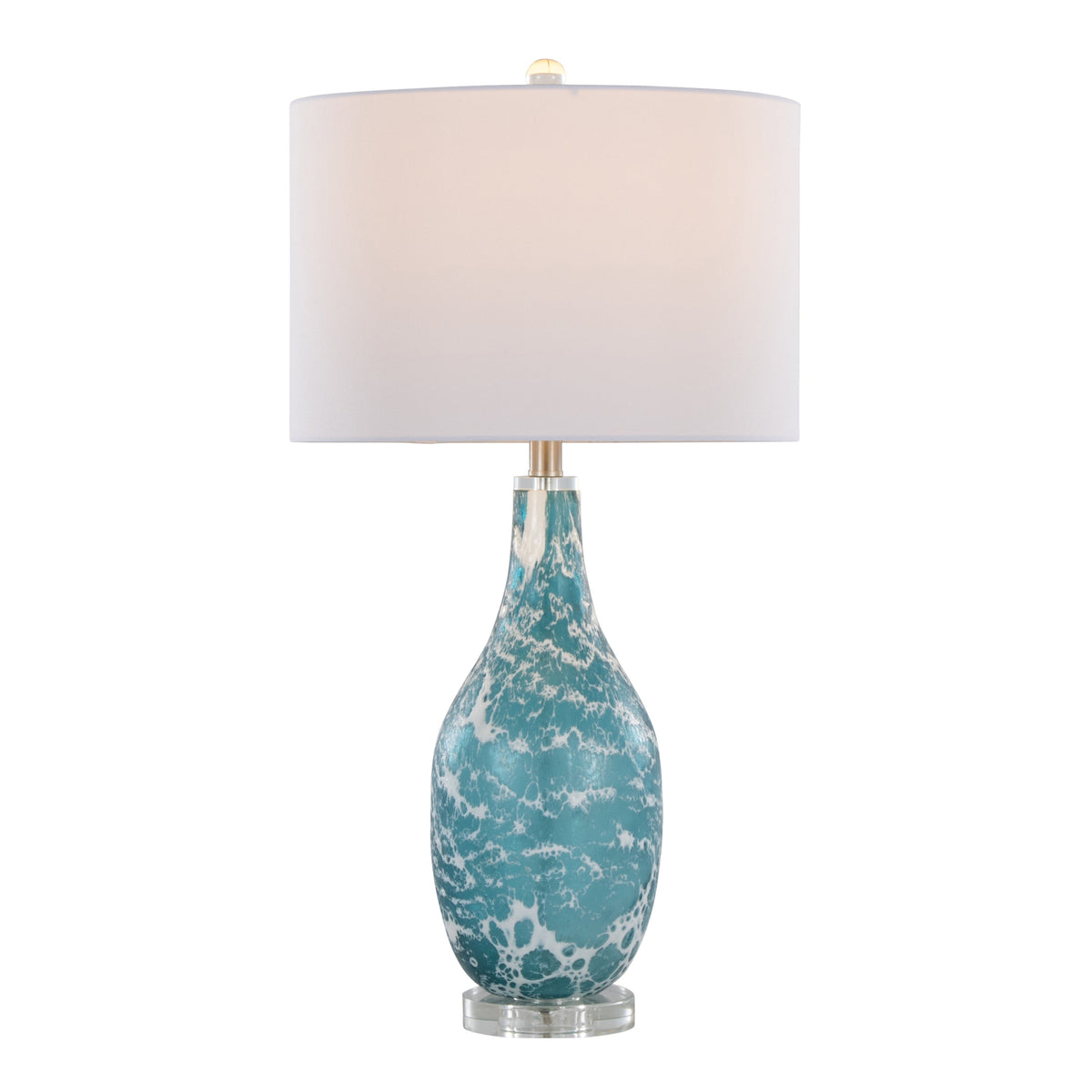 Rocca 29" Contemporary Glass Table Lamp in Sapphire Blue and White Glass, Brushed Nickel, Clear Crystal, and White Linen Shade by LumiSource - Set of 2 - Sonkuki