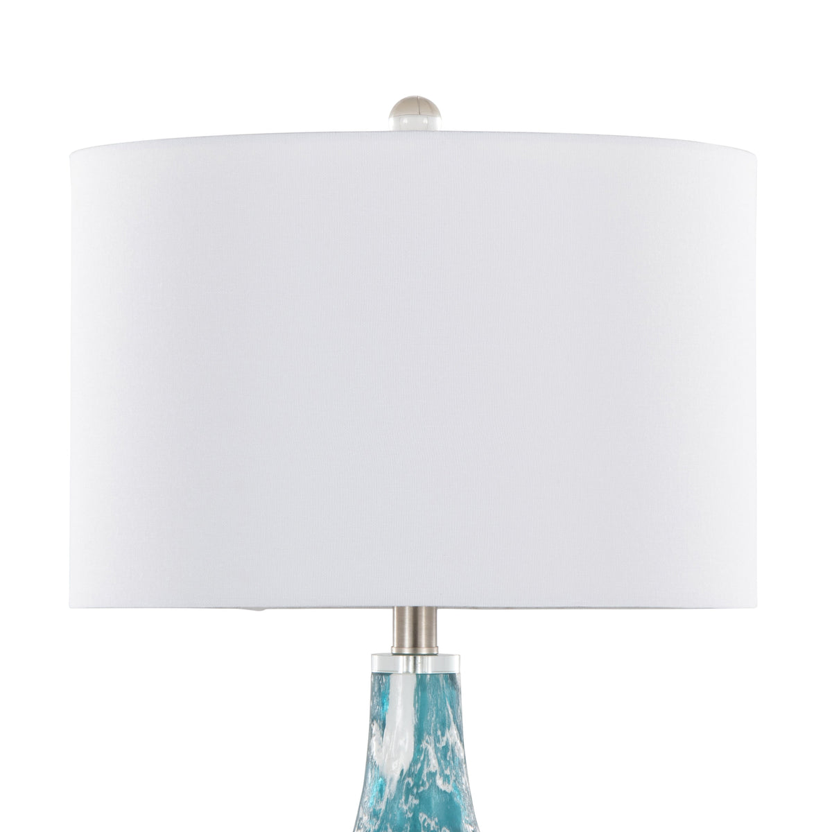 Rocca 29" Contemporary Glass Table Lamp in Sapphire Blue and White Glass, Brushed Nickel, Clear Crystal, and White Linen Shade by LumiSource - Set of 2 - Sonkuki