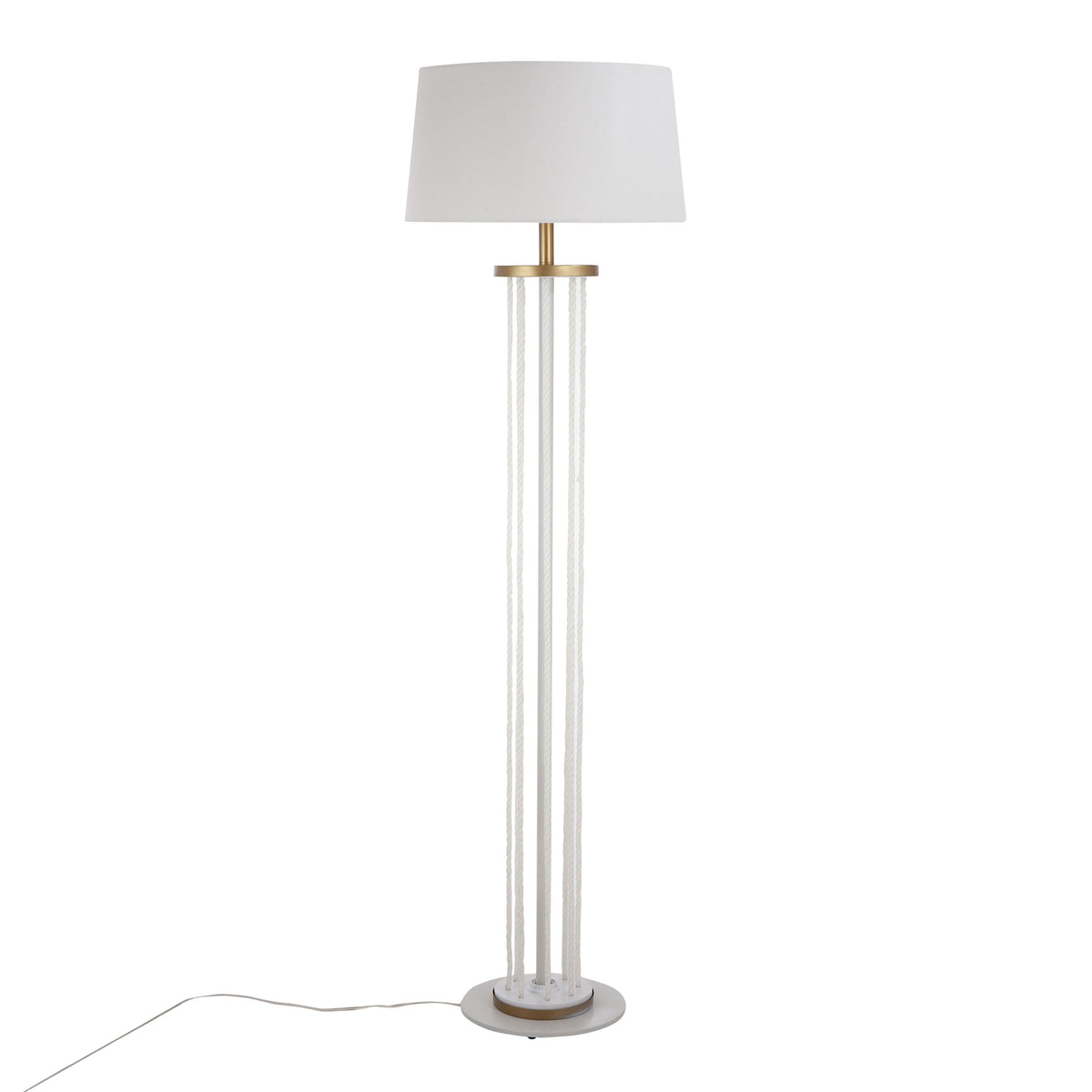 Rope 62" Contemporary Floor Lamp in Natural Wood, White Metal and White Rope Accent by LumiSource - Sonkuki