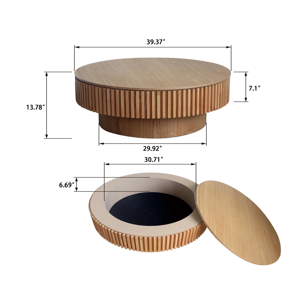 Round Coffee Table with Storage Solid Wood Veneered Modern Coffee Table Accent Tea Table - Sonkuki