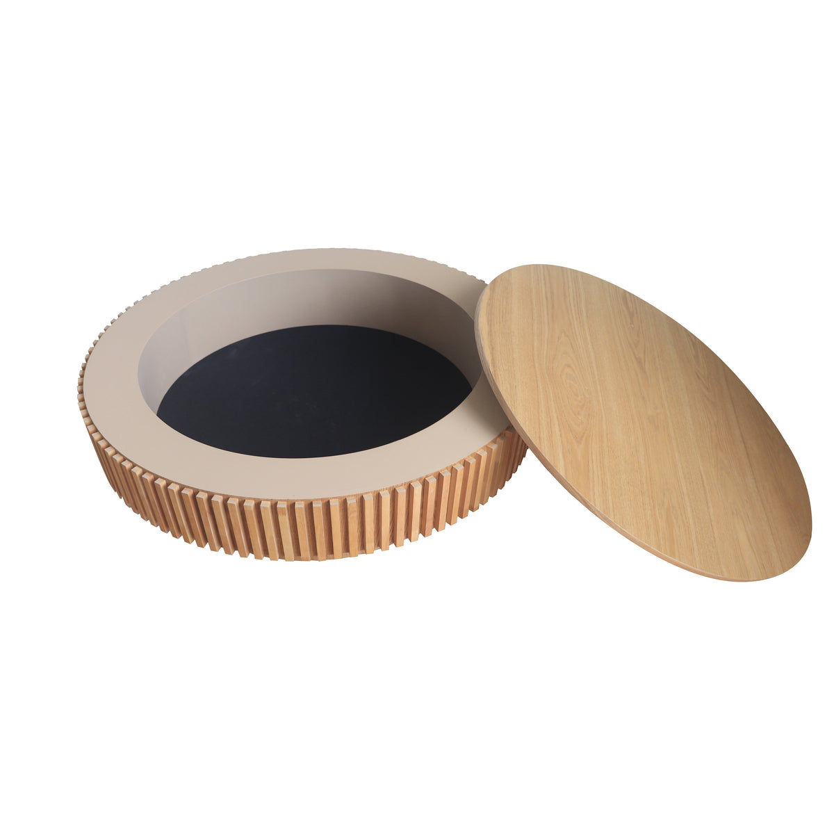 Round Coffee Table with Storage Solid Wood Veneered Modern Coffee Table Accent Tea Table - Sonkuki