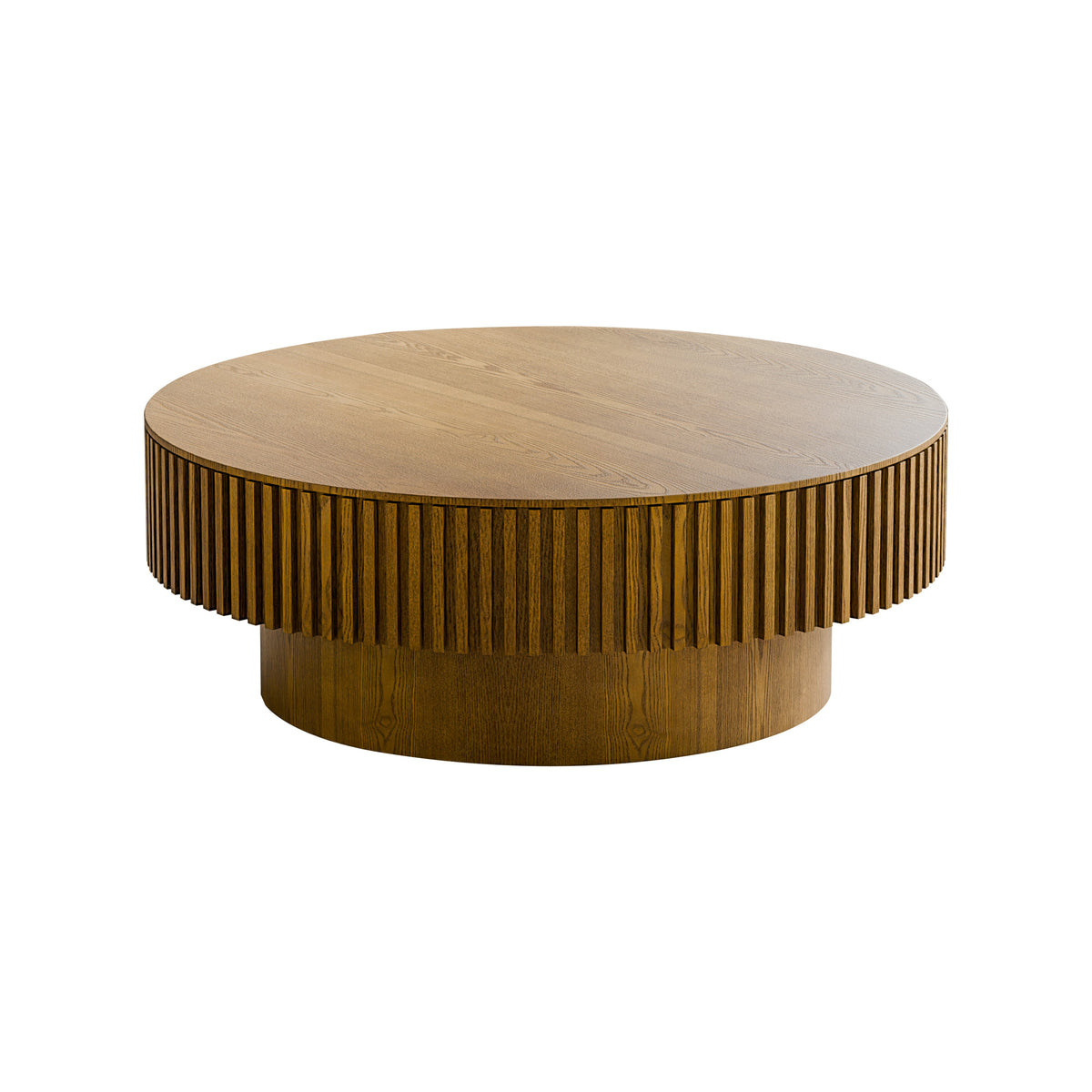 Round Coffee Table with Storage Solid Wood Veneered Modern Coffee Table Accent Tea Table - Sonkuki
