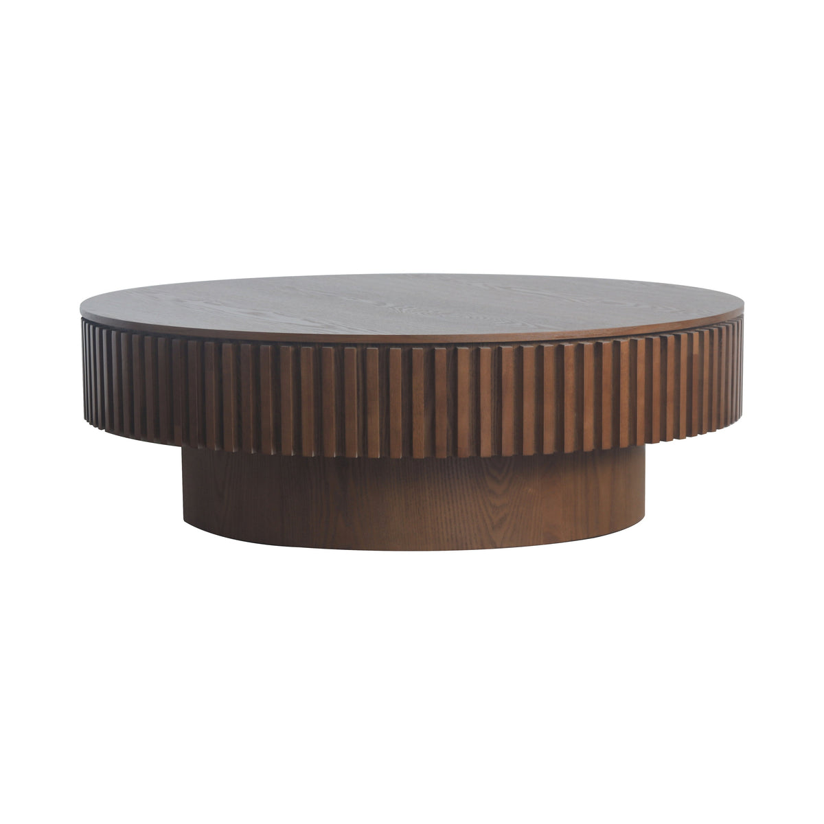 Round Coffee Table with Storage Solid Wood Veneered Modern Coffee Table Accent Tea Table - Sonkuki