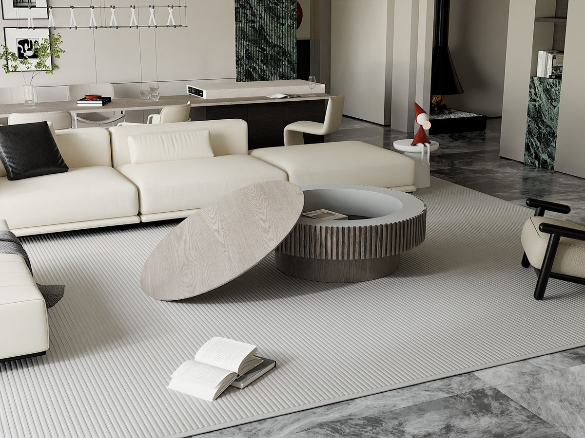 Round Coffee Table with Storage Solid Wood Veneered Modern Coffee Table Accent Tea Table - Sonkuki