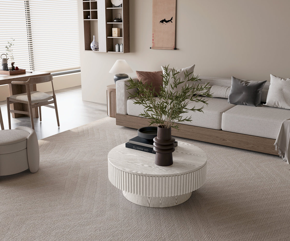 Round Coffee Table with Storage Solid Wood Veneered Modern Coffee Table Accent Tea Table - Sonkuki