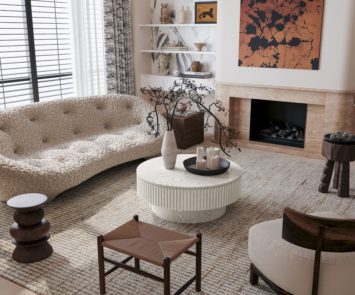 Round Coffee Table with Storage Solid Wood Veneered Modern Coffee Table Accent Tea Table - Sonkuki