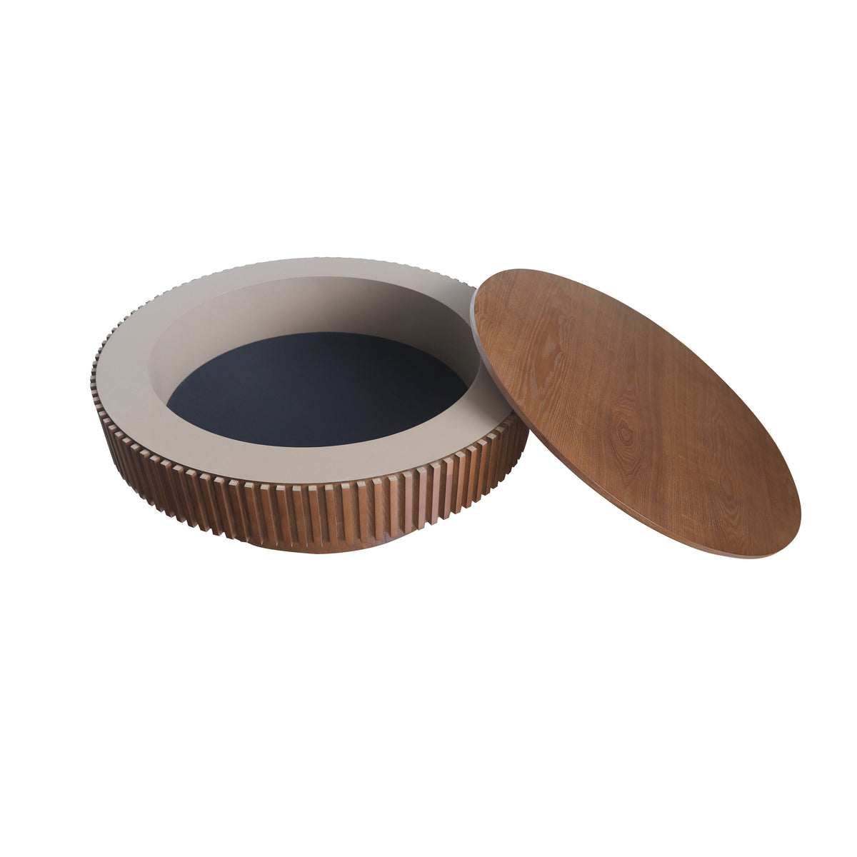 Round Coffee Table with Storage Solid Wood Veneered Modern Coffee Table Accent Tea Table - Sonkuki