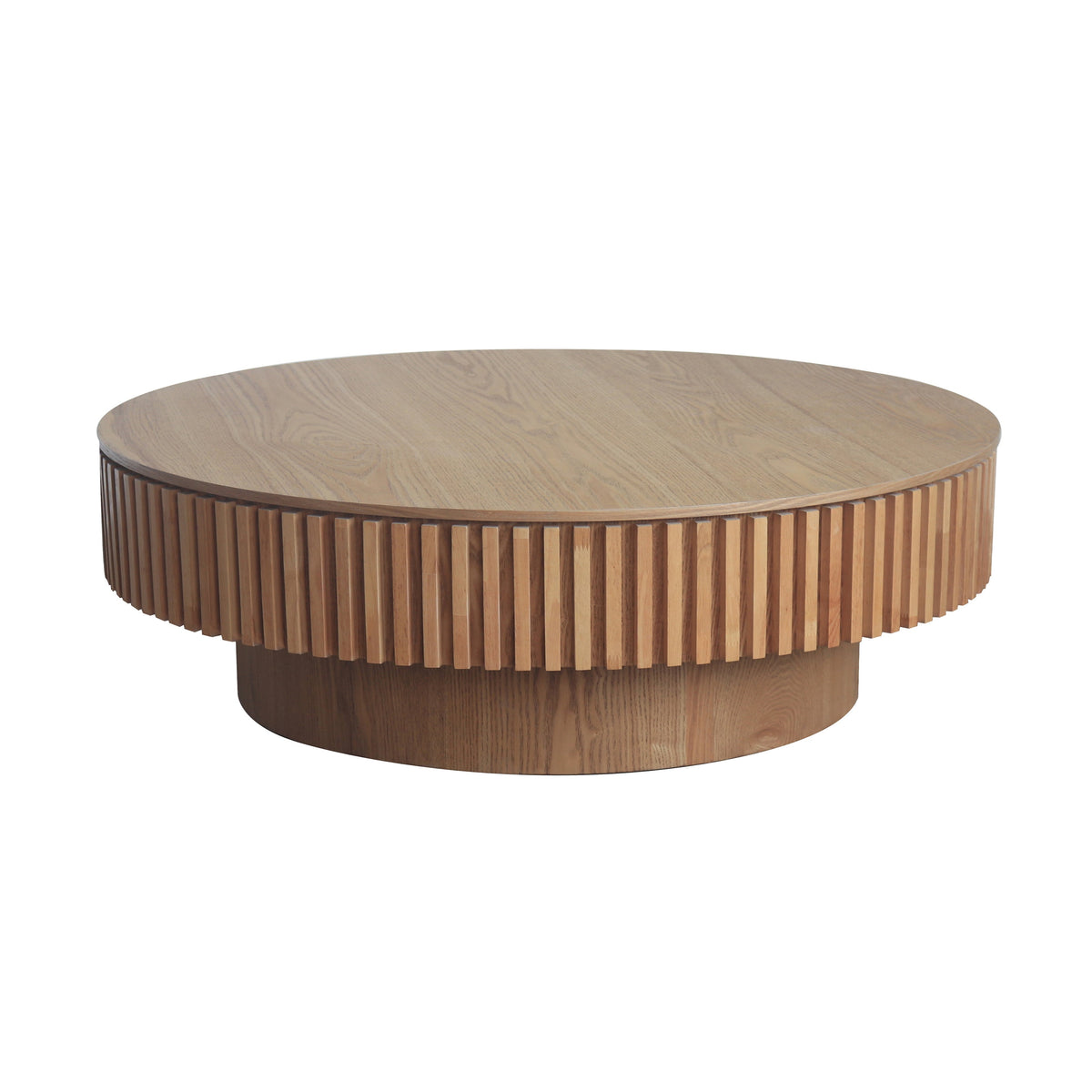 Round Coffee Table with Storage Solid Wood Veneered Modern Coffee Table Accent Tea Table - Sonkuki