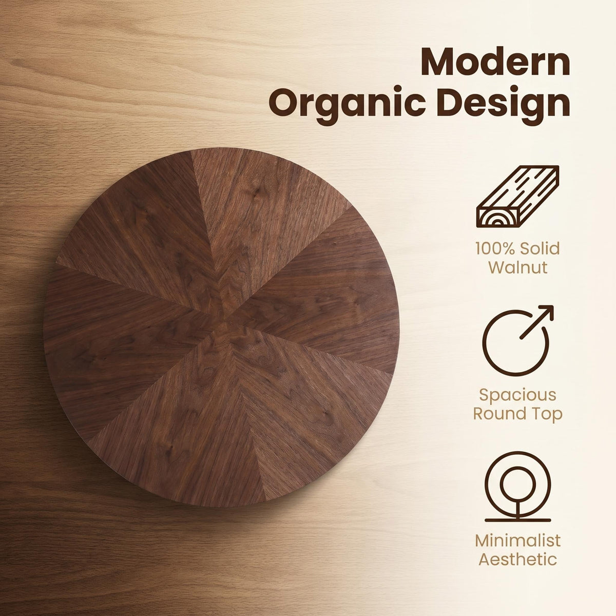Round Wood 31.49 inch Coffee table for Living Room Table Walnut Suitable for Bedroom, Living Room, Office - Sonkuki
