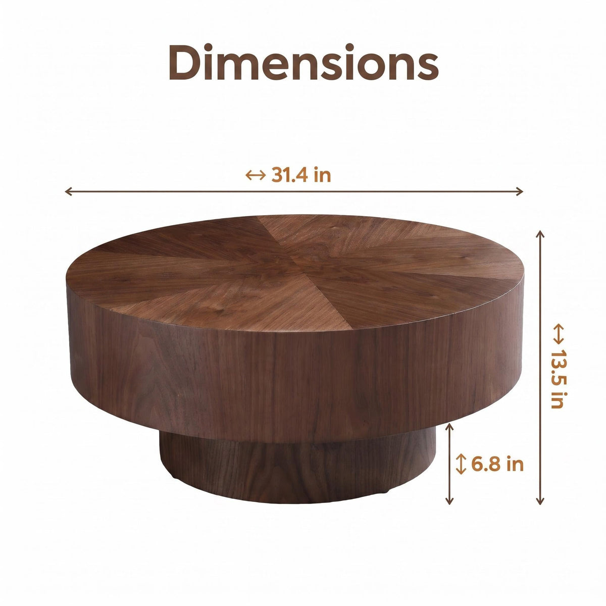 Round Wood 31.49 inch Coffee table for Living Room Table Walnut Suitable for Bedroom, Living Room, Office - Sonkuki