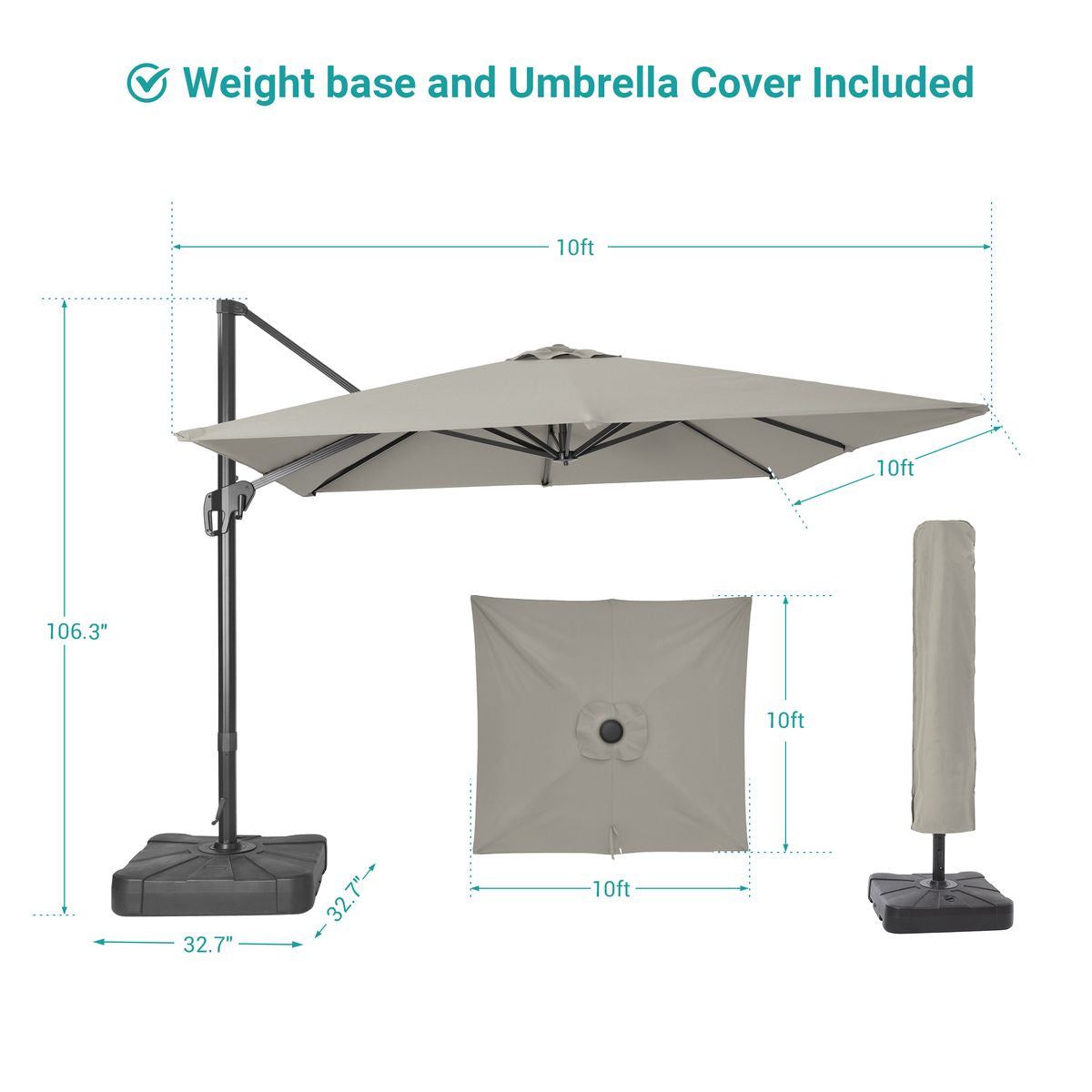 SONKUKI 10x10ft Cantilever Umbrella Pro.