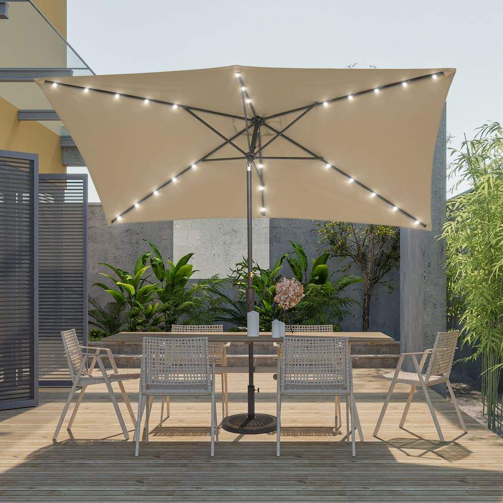 SONKUKI LED 10 x 6.5ft Aluminum Patio Market rectangle Outdoor Umbrellas with Solar Lights and Sturdy Ribs - Sonkuki