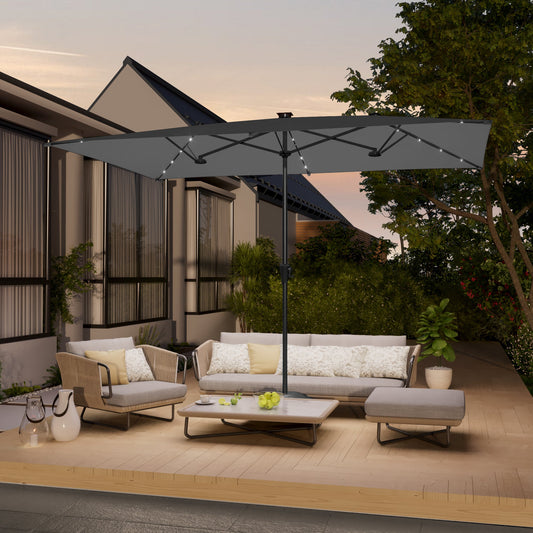 SONKUKI 10 x 6.5Ft Solar - powered Large Double - Sided Rectangular Outdoor Patio Market Umbrella with Crank - Sonkuki