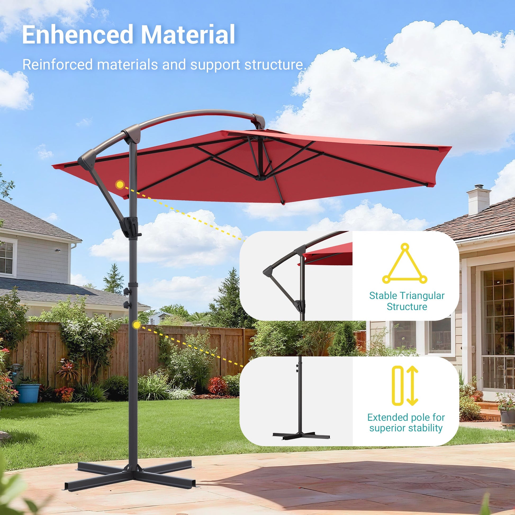 Sonkuki 10ft Patio Offset Umbrella, Foldable Crank & Safety Lock, Outdoor Cantilever Hanging Umbrella, Fade Resistant Fabric, for Pool, Deck, Garden - Sonkuki