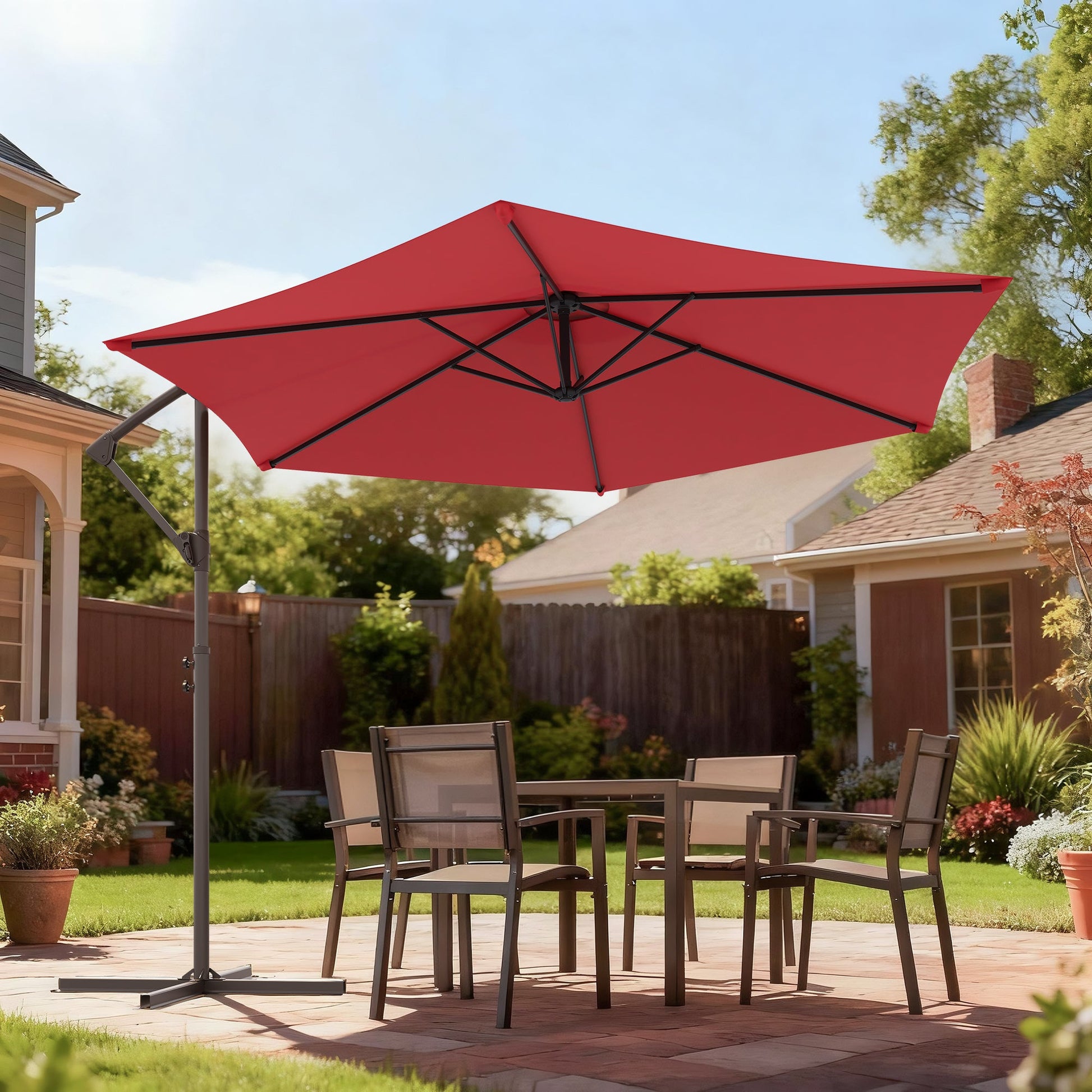 Sonkuki 10ft Patio Offset Umbrella, Foldable Crank & Safety Lock, Outdoor Cantilever Hanging Umbrella, Fade Resistant Fabric, for Pool, Deck, Garden - Sonkuki