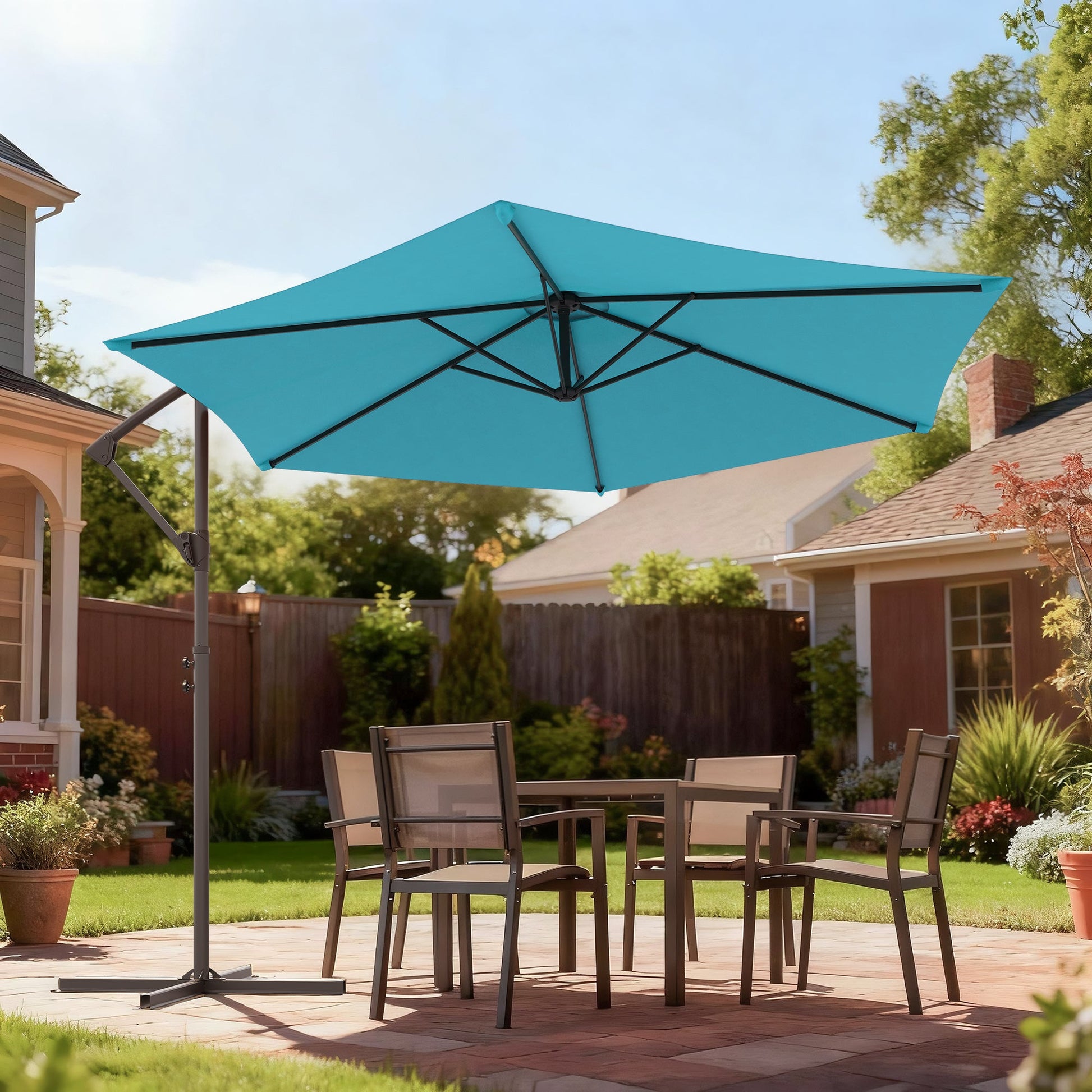 Sonkuki 10ft Patio Offset Umbrella, Foldable Crank & Safety Lock, Outdoor Cantilever Hanging Umbrella, Fade Resistant Fabric, for Pool, Deck, Garden - Sonkuki