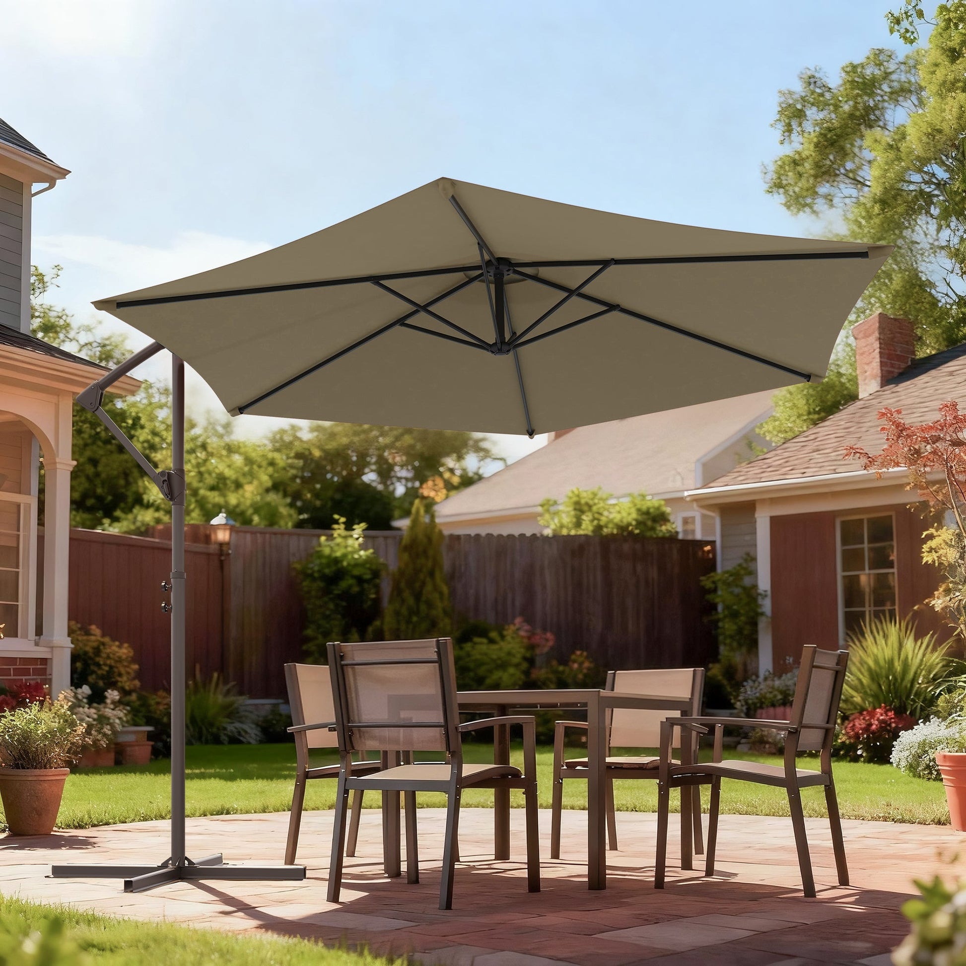 Sonkuki 10ft Patio Offset Umbrella, Foldable Crank & Safety Lock, Outdoor Cantilever Hanging Umbrella, Fade Resistant Fabric, for Pool, Deck, Garden - Sonkuki