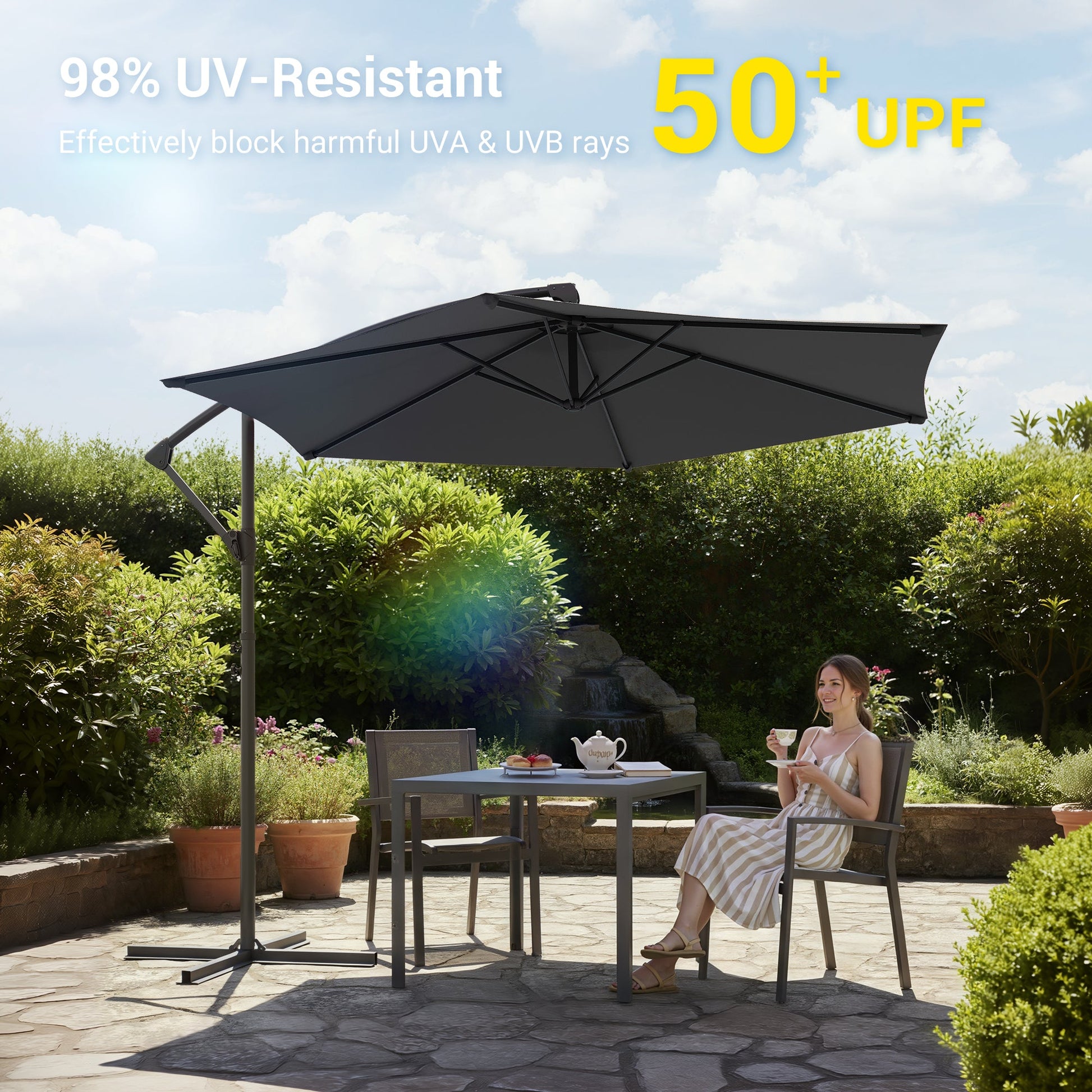 Sonkuki 10ft Patio Offset Umbrella, Foldable Crank & Safety Lock, Outdoor Cantilever Hanging Umbrella, Fade Resistant Fabric, for Pool, Deck, Garden - Sonkuki