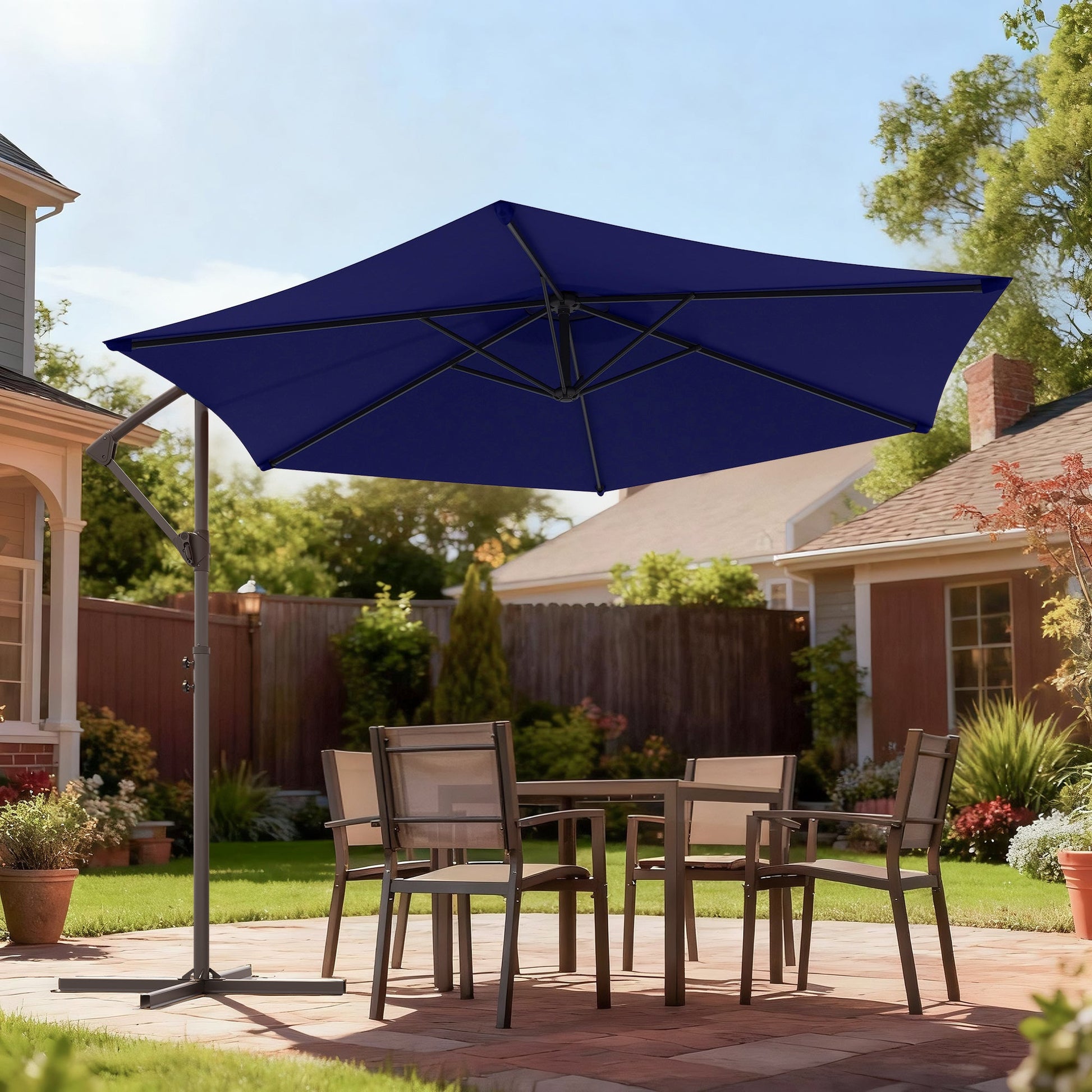 Sonkuki 10ft Patio Offset Umbrella, Foldable Crank & Safety Lock, Outdoor Cantilever Hanging Umbrella, Fade Resistant Fabric, for Pool, Deck, Garden - Sonkuki