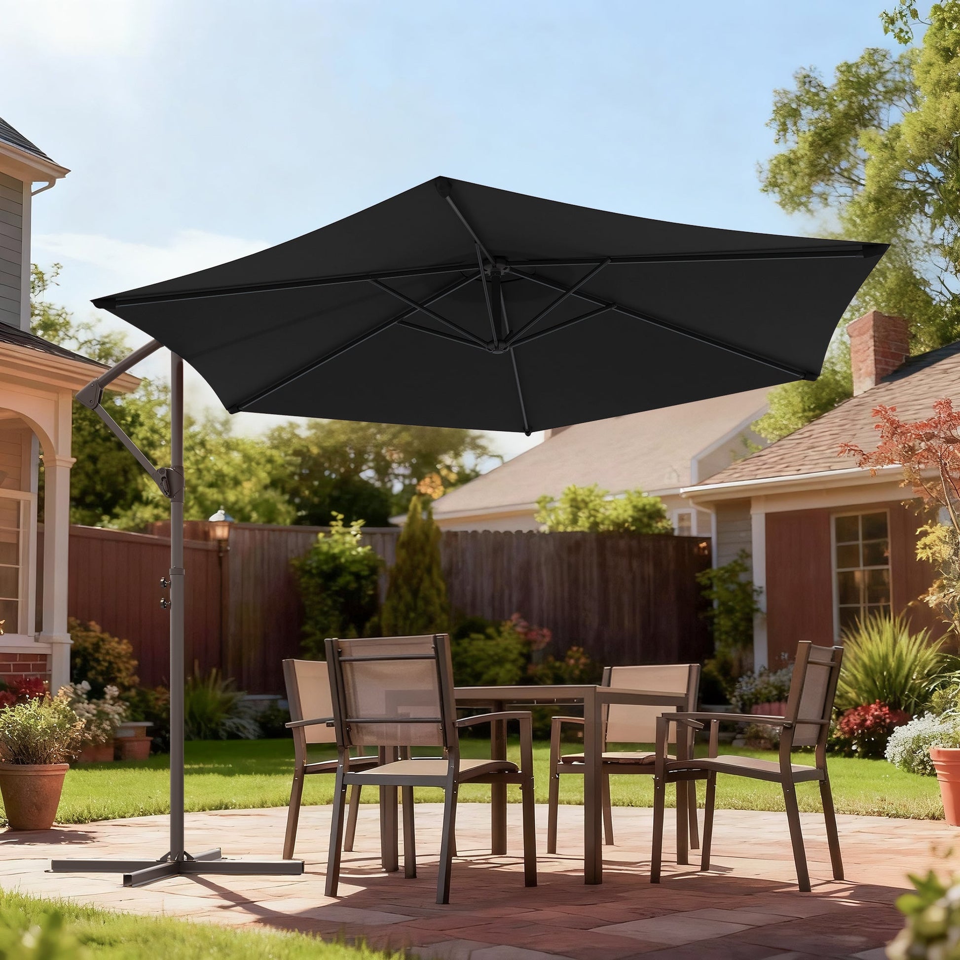 Sonkuki 10ft Patio Offset Umbrella, Foldable Crank & Safety Lock, Outdoor Cantilever Hanging Umbrella, Fade Resistant Fabric, for Pool, Deck, Garden - Sonkuki
