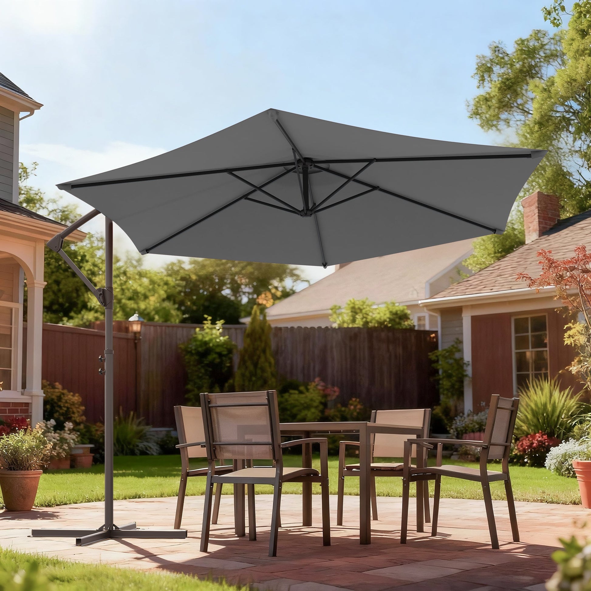 Sonkuki 10ft Patio Offset Umbrella, Foldable Crank & Safety Lock, Outdoor Cantilever Hanging Umbrella, Fade Resistant Fabric, for Pool, Deck, Garden - Sonkuki