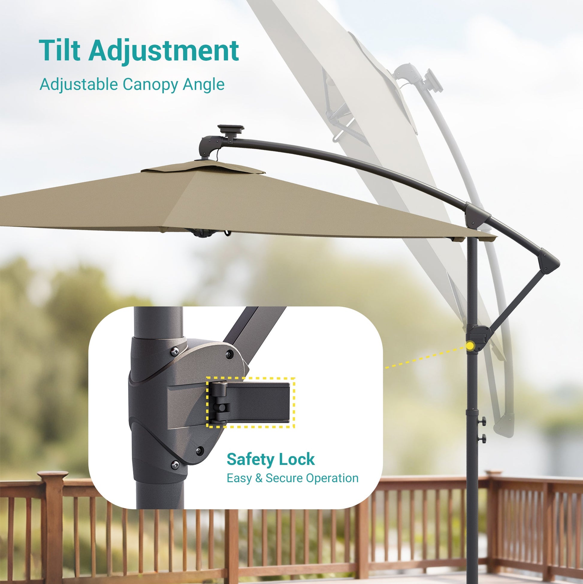 Sonkuki 10ft Patio Offset Umbrella with Solar Light Strips, Foldable Crank & Safety Lock, Outdoor Cantilever Hanging Umbrella, Fade Resistant Fabric, for Pool, Deck, Garden - Sonkuki