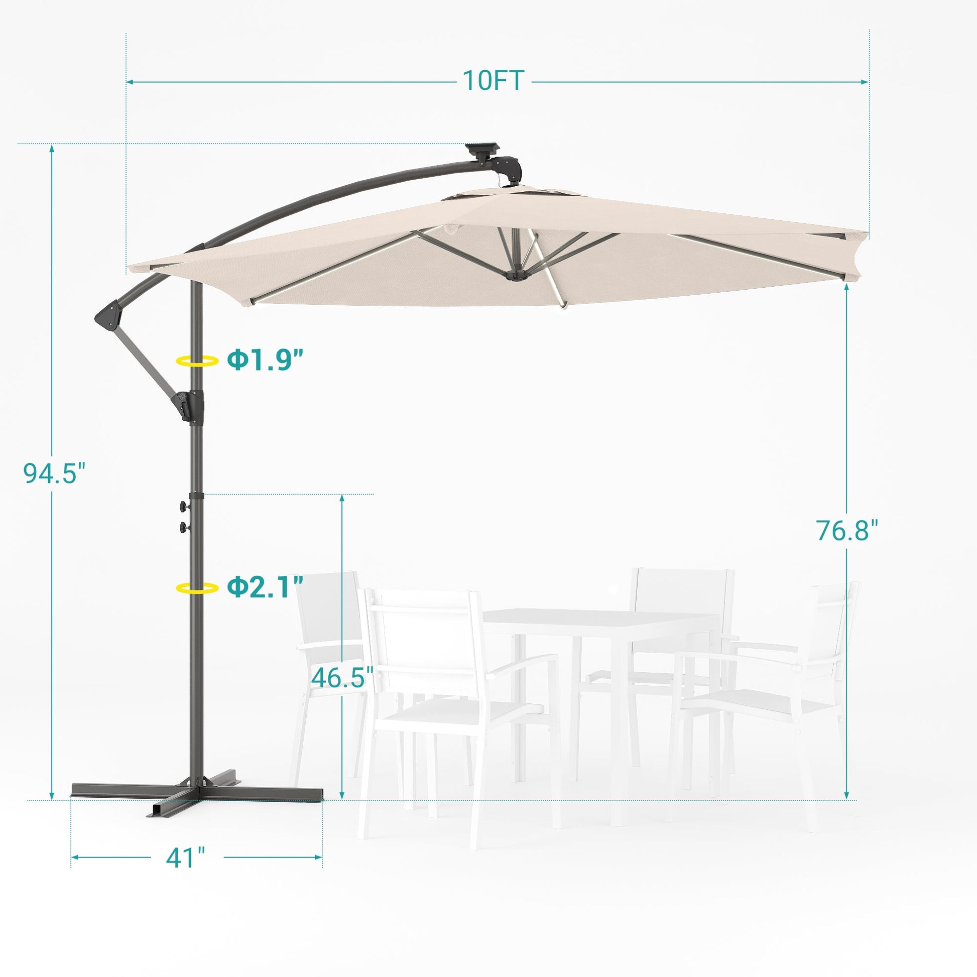 Sonkuki 10ft Patio Offset Umbrella with Solar Light Strips, Foldable Crank & Safety Lock, Outdoor Cantilever Hanging Umbrella, Fade Resistant Fabric, for Pool, Deck, Garden - Sonkuki