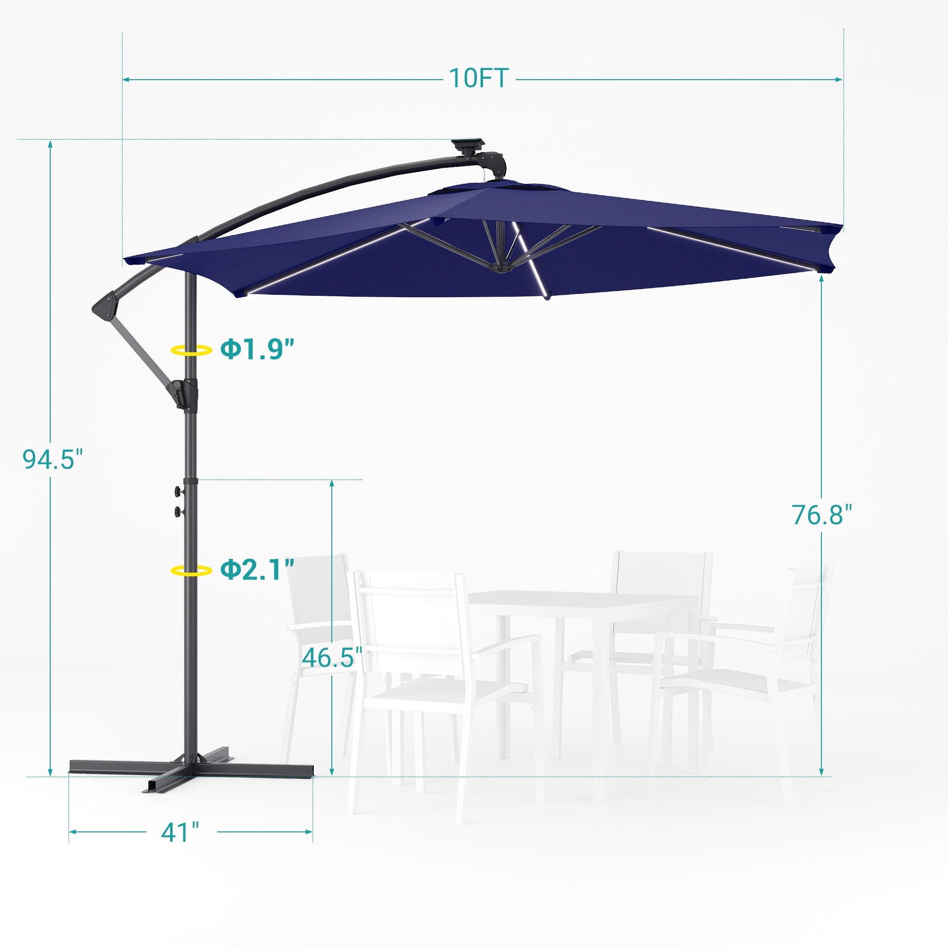 Sonkuki 10ft Patio Offset Umbrella with Solar Light Strips, Foldable Crank & Safety Lock, Outdoor Cantilever Hanging Umbrella, Fade Resistant Fabric, for Pool, Deck, Garden - Sonkuki