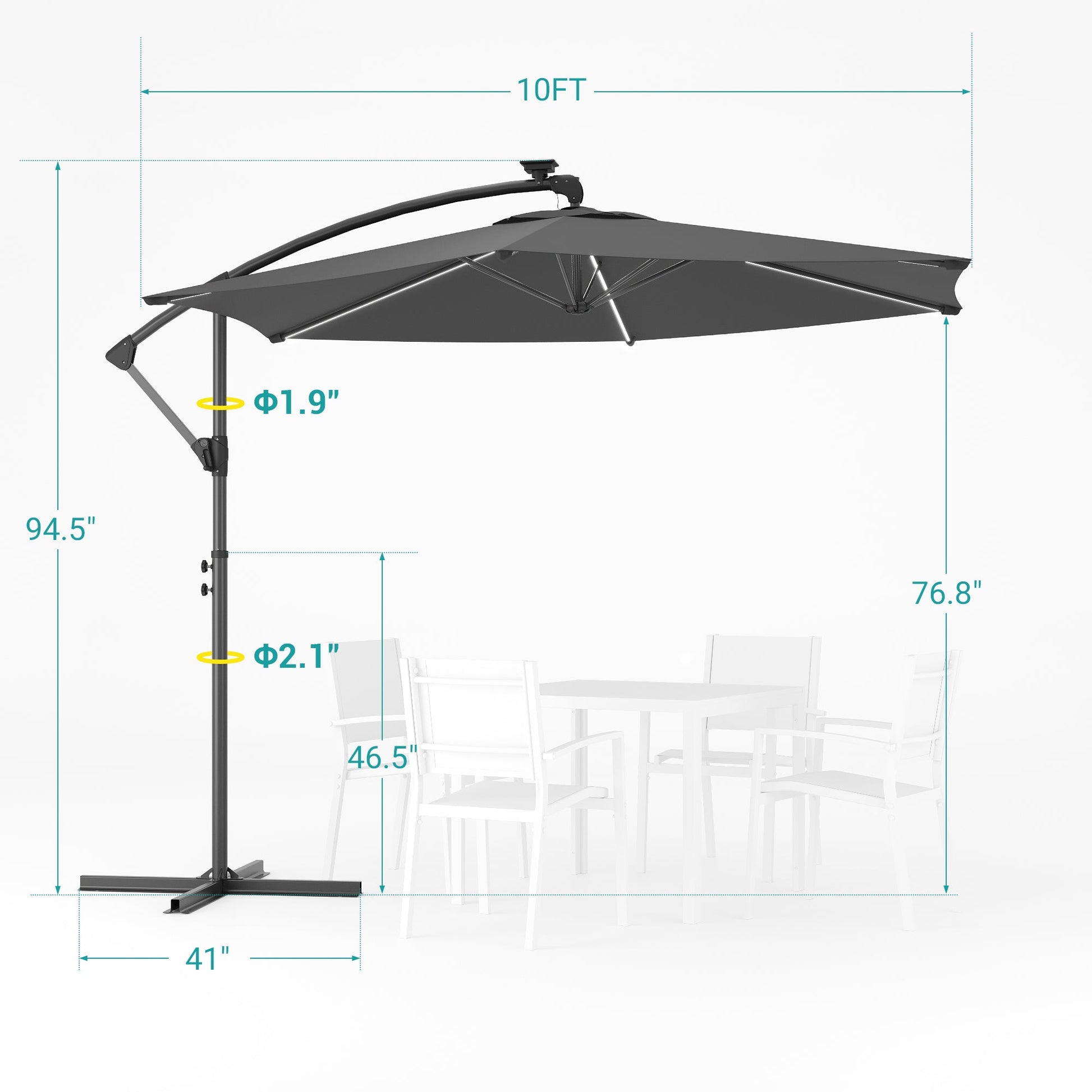 Sonkuki 10ft Patio Offset Umbrella with Solar Light Strips, Foldable Crank & Safety Lock, Outdoor Cantilever Hanging Umbrella, Fade Resistant Fabric, for Pool, Deck, Garden - Sonkuki