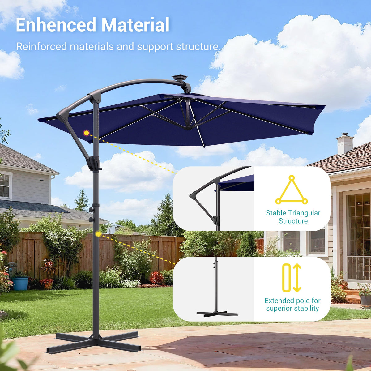 Sonkuki 10ft Patio Offset Umbrella with Solar Light Strips, Foldable Crank & Safety Lock, Outdoor Cantilever Hanging Umbrella, Fade Resistant Fabric, for Pool, Deck, Garden - Sonkuki