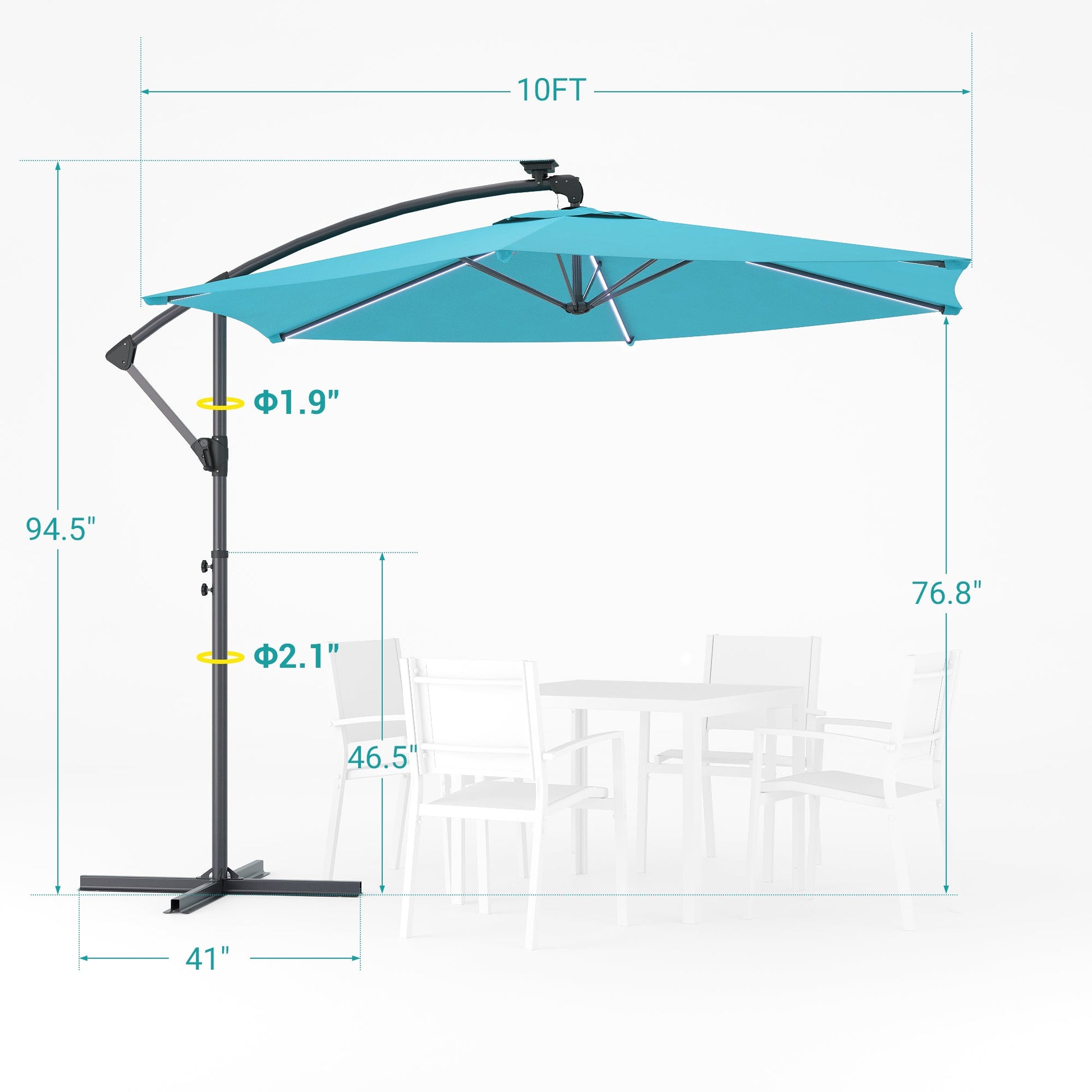 Sonkuki 10ft Patio Offset Umbrella with Solar Light Strips, Foldable Crank & Safety Lock, Outdoor Cantilever Hanging Umbrella, Fade Resistant Fabric, for Pool, Deck, Garden - Sonkuki