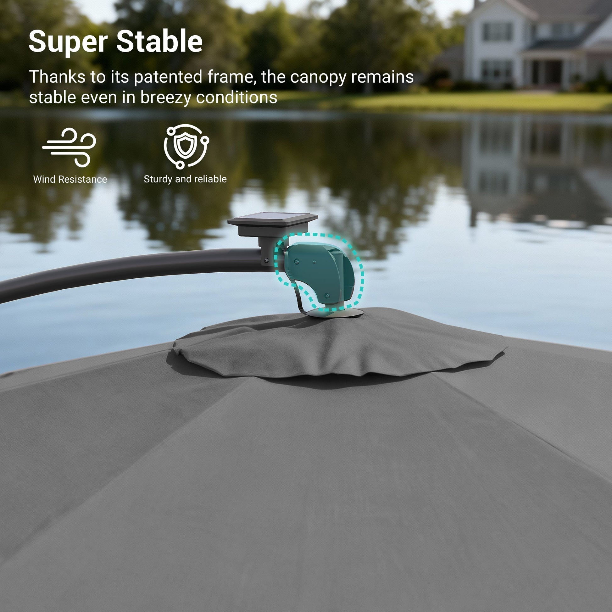 Sonkuki 10ft Patio Offset Umbrella with Solar Light Strips, Foldable Crank & Safety Lock, Outdoor Cantilever Hanging Umbrella, Fade Resistant Fabric, for Pool, Deck, Garden - Sonkuki