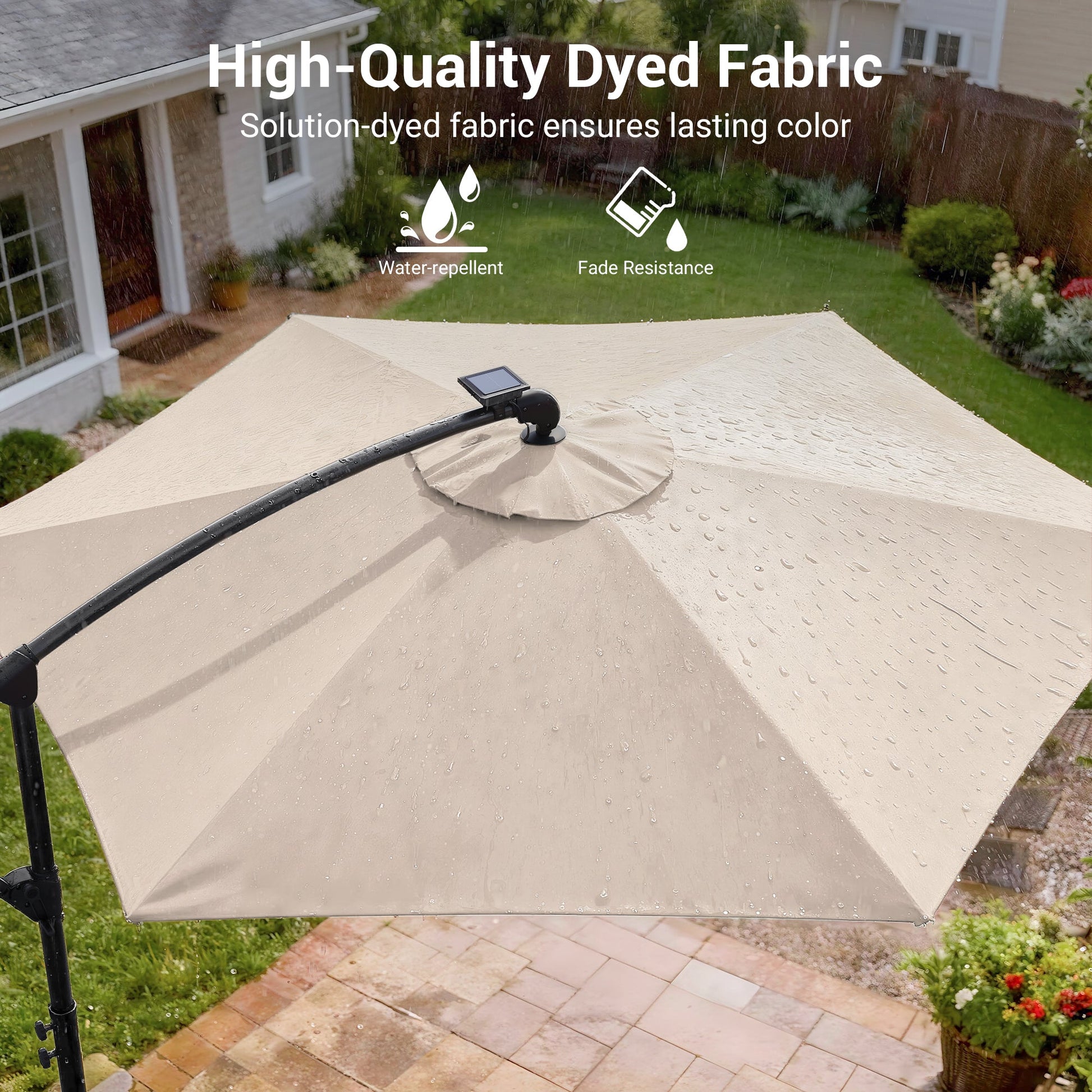 Sonkuki 10ft Patio Offset Umbrella with Solar Light Strips, Foldable Crank & Safety Lock, Outdoor Cantilever Hanging Umbrella, Fade Resistant Fabric, for Pool, Deck, Garden - Sonkuki