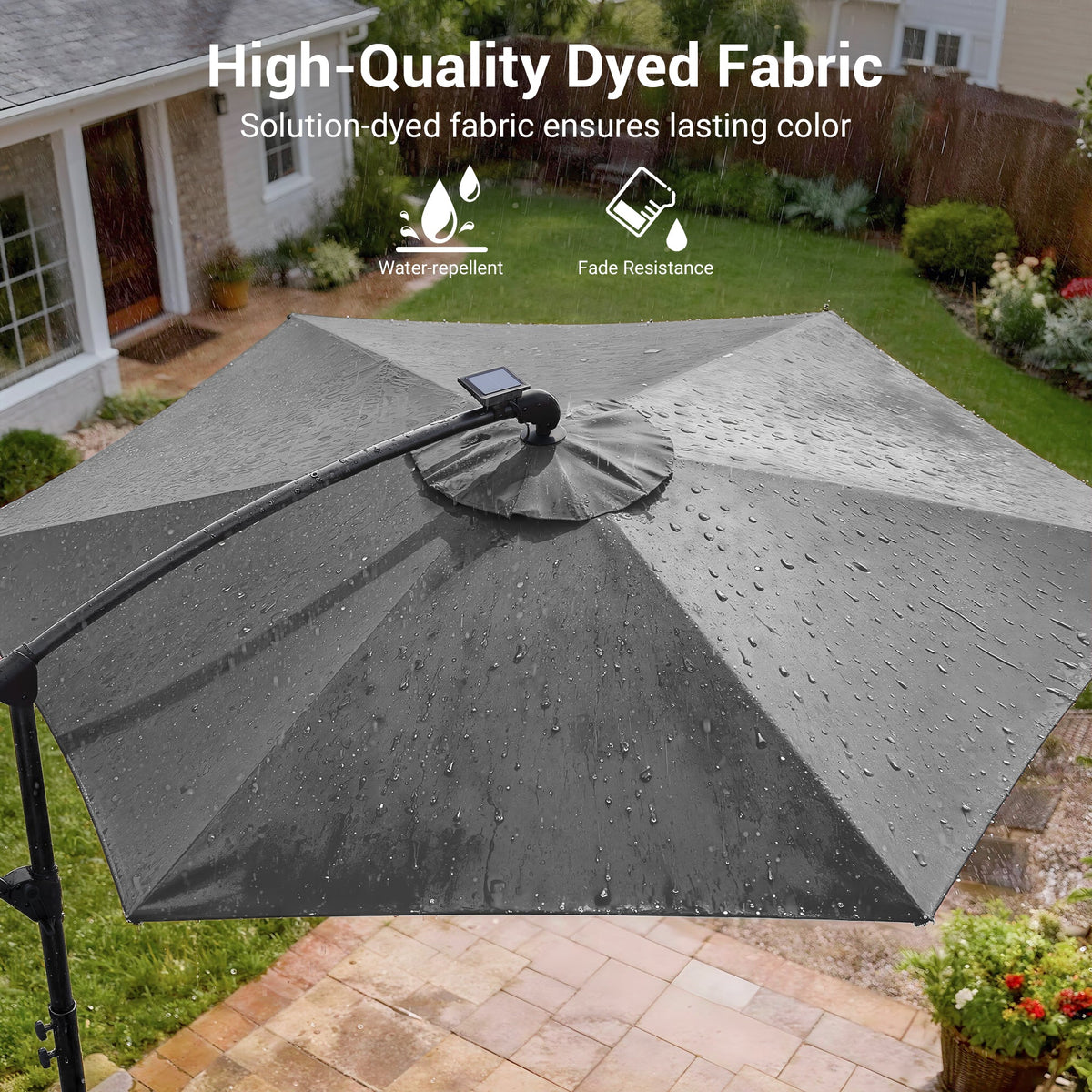 Sonkuki 10ft Patio Offset Umbrella with Solar Light Strips, Foldable Crank & Safety Lock, Outdoor Cantilever Hanging Umbrella, Fade Resistant Fabric, for Pool, Deck, Garden - Sonkuki