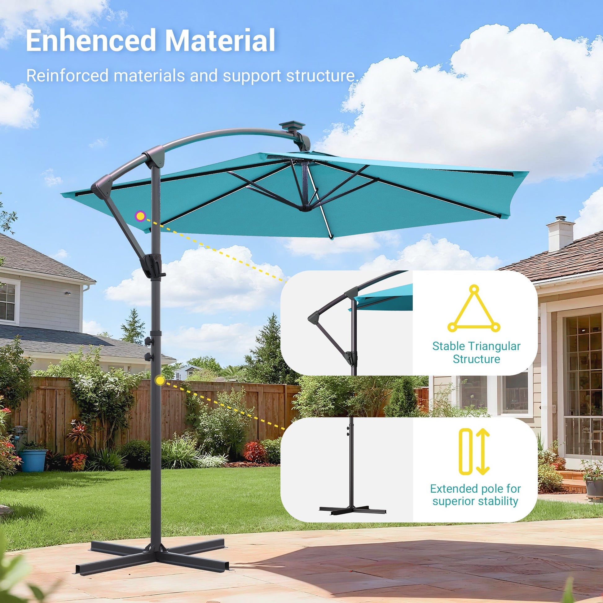 Sonkuki 10ft Patio Offset Umbrella with Solar Light Strips, Foldable Crank & Safety Lock, Outdoor Cantilever Hanging Umbrella, Fade Resistant Fabric, for Pool, Deck, Garden - Sonkuki