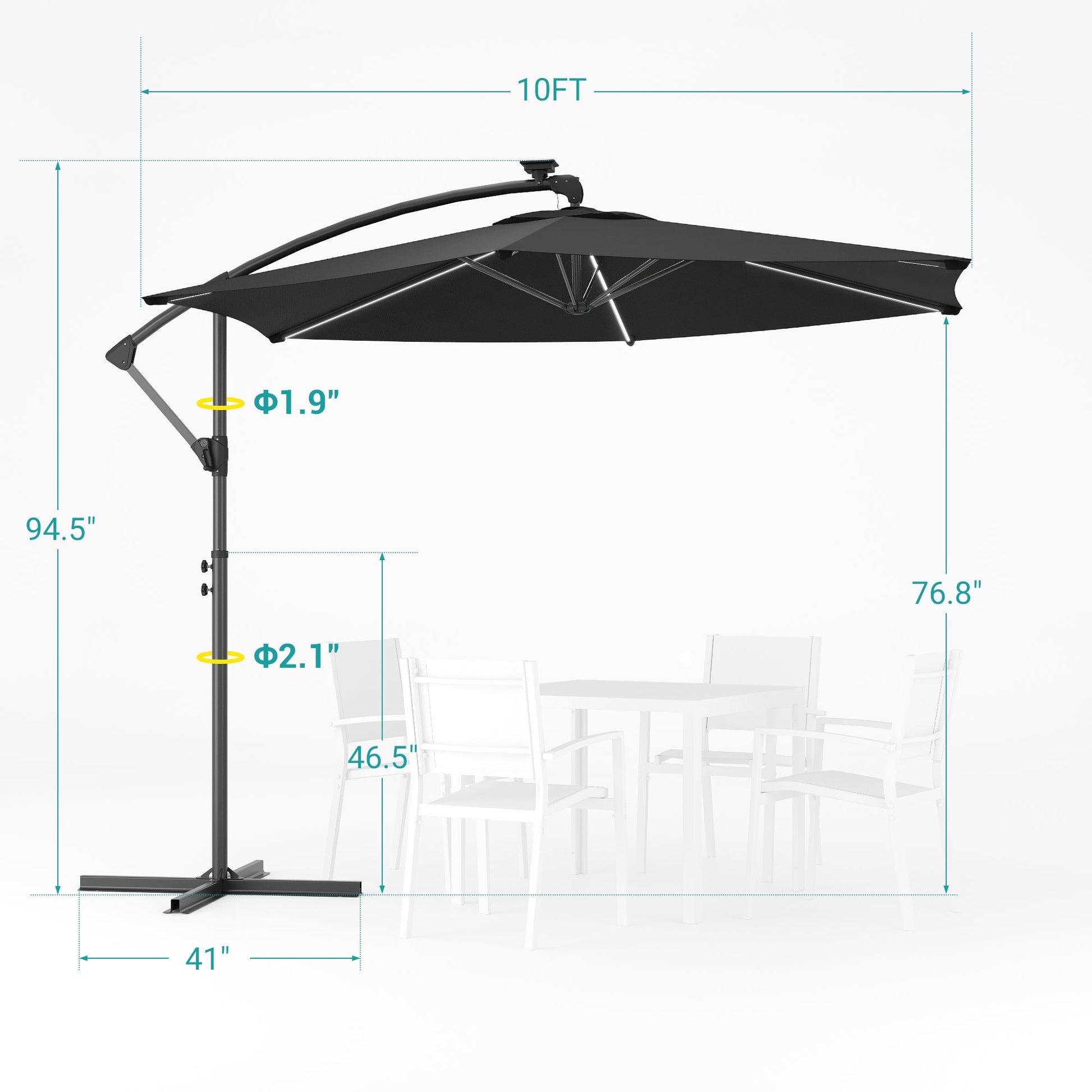 Sonkuki 10ft Patio Offset Umbrella with Solar Light Strips, Foldable Crank & Safety Lock, Outdoor Cantilever Hanging Umbrella, Fade Resistant Fabric, for Pool, Deck, Garden - Sonkuki