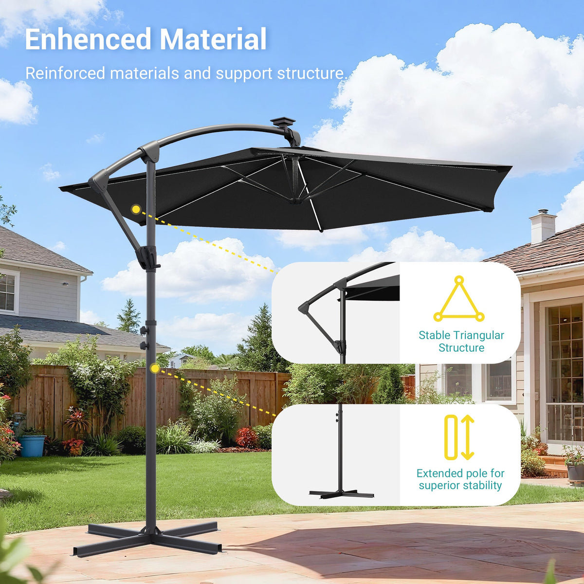 Sonkuki 10ft Patio Offset Umbrella with Solar Light Strips, Foldable Crank & Safety Lock, Outdoor Cantilever Hanging Umbrella, Fade Resistant Fabric, for Pool, Deck, Garden - Sonkuki