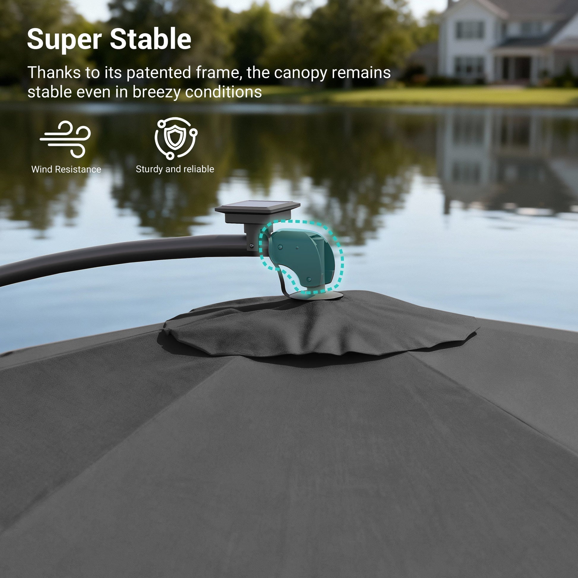 Sonkuki 10ft Patio Offset Umbrella with Solar Light Strips, Foldable Crank & Safety Lock, Outdoor Cantilever Hanging Umbrella, Fade Resistant Fabric, for Pool, Deck, Garden - Sonkuki