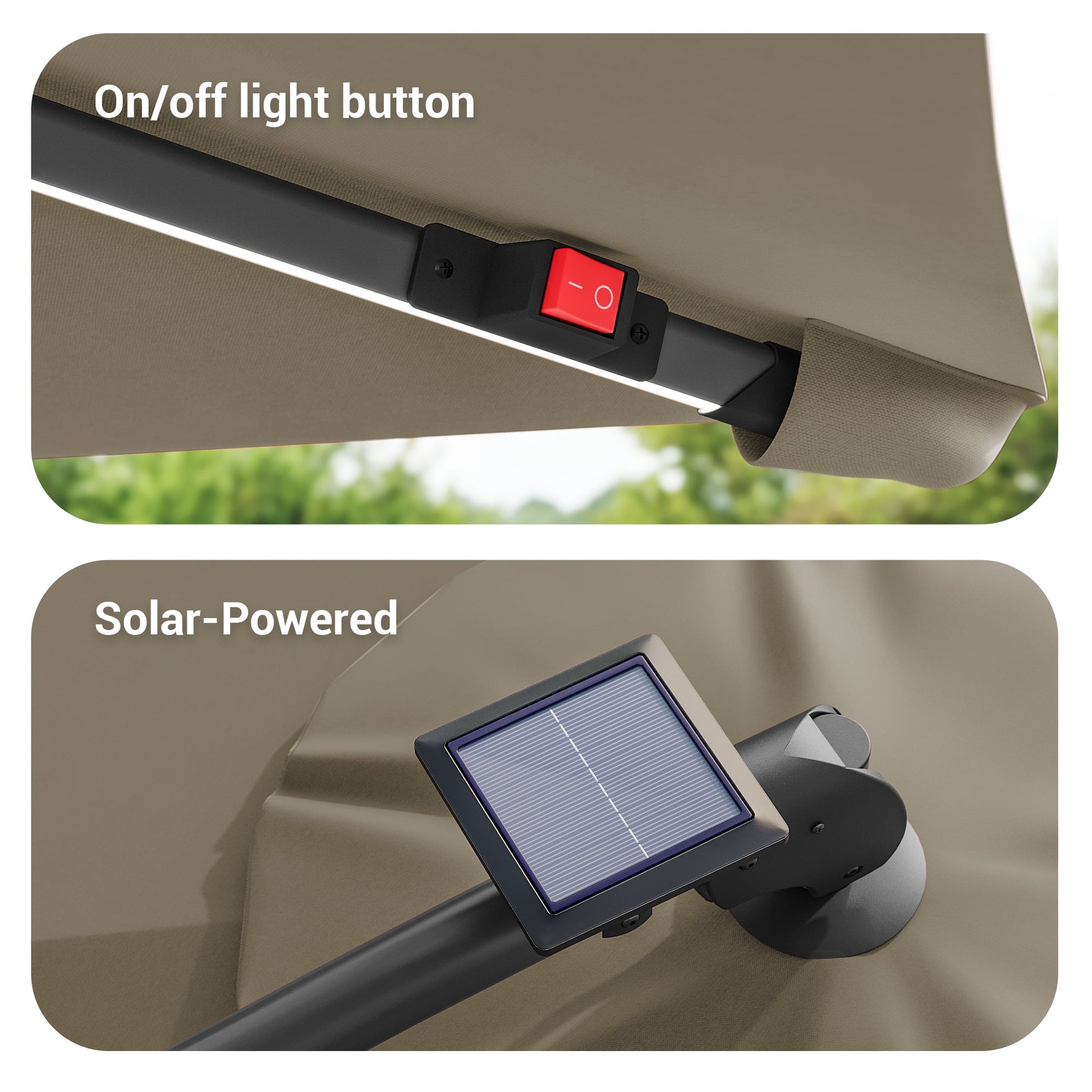 Sonkuki 10ft Patio Offset Umbrella with Solar Light Strips, Foldable Crank & Safety Lock, Outdoor Cantilever Hanging Umbrella, Fade Resistant Fabric, for Pool, Deck, Garden - Sonkuki