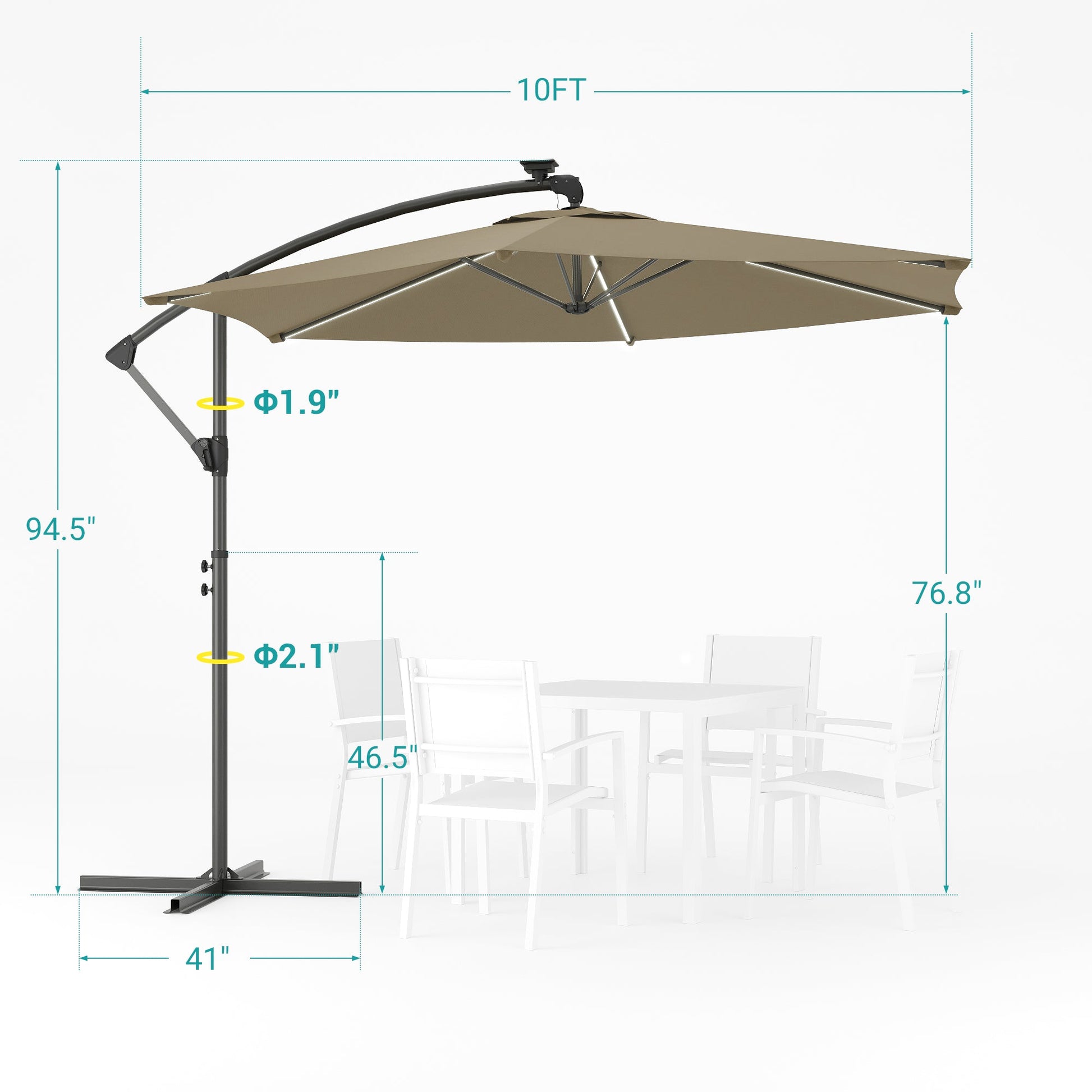 Sonkuki 10ft Patio Offset Umbrella with Solar Light Strips, Foldable Crank & Safety Lock, Outdoor Cantilever Hanging Umbrella, Fade Resistant Fabric, for Pool, Deck, Garden - Sonkuki