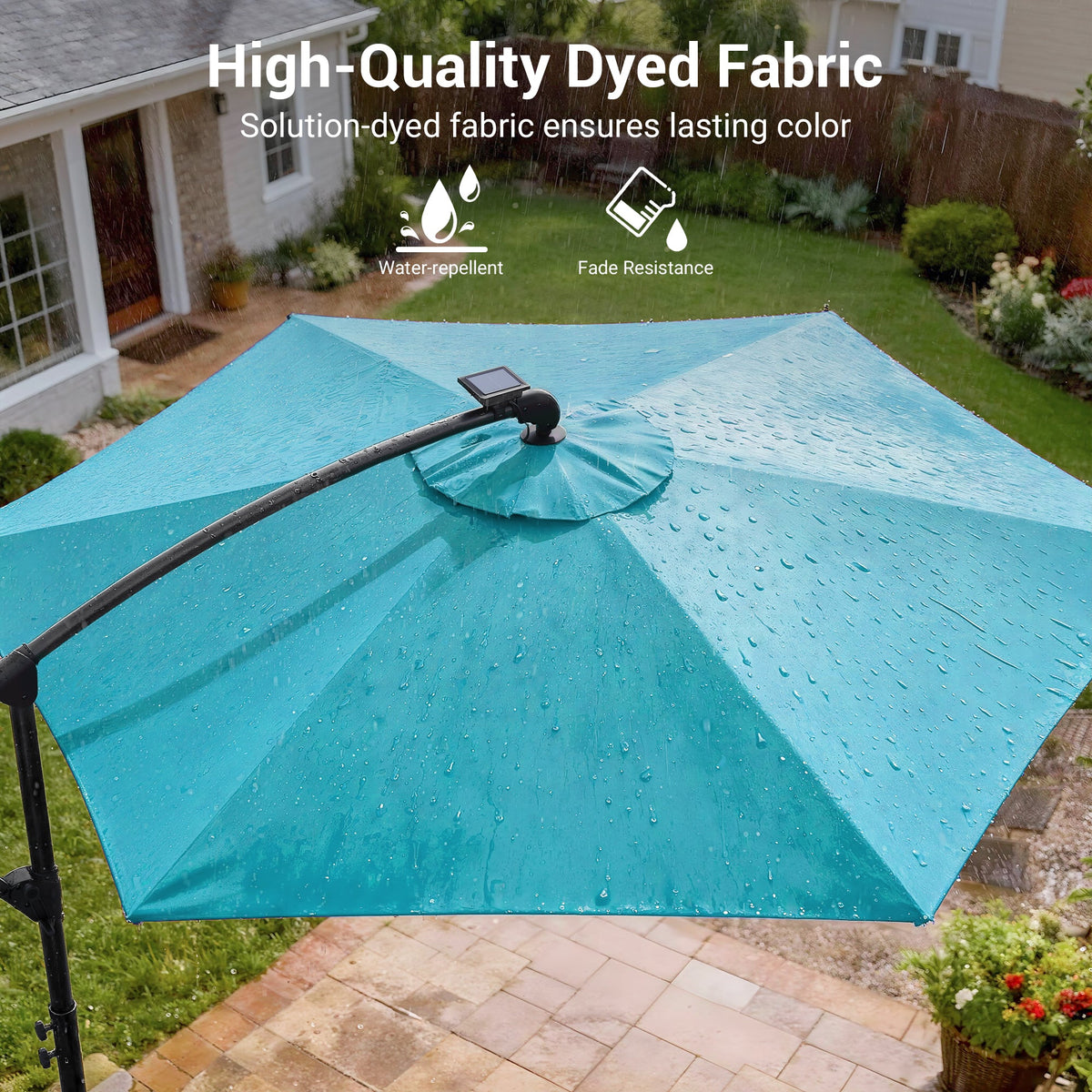 Sonkuki 10ft Patio Offset Umbrella with Solar Light Strips, Foldable Crank & Safety Lock, Outdoor Cantilever Hanging Umbrella, Fade Resistant Fabric, for Pool, Deck, Garden - Sonkuki