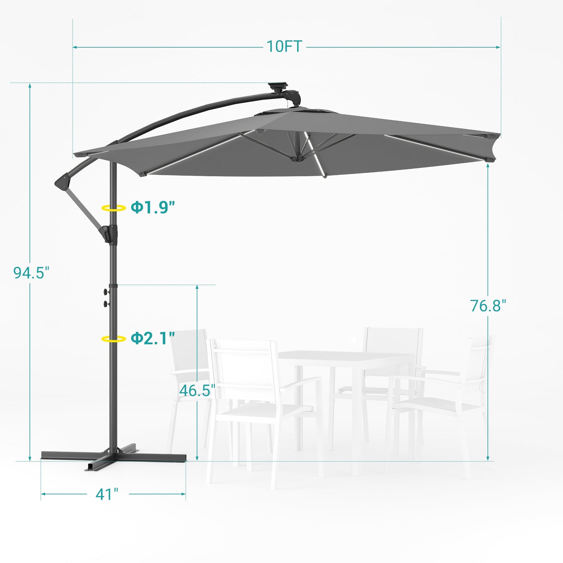 Sonkuki 10ft Patio Offset Umbrella with Solar Light Strips, Foldable Crank & Safety Lock, Outdoor Cantilever Hanging Umbrella, Fade Resistant Fabric, for Pool, Deck, Garden - Sonkuki