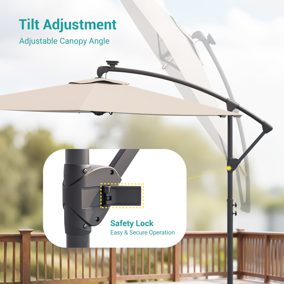 Sonkuki 10ft Patio Offset Umbrella with Solar Light Strips, Foldable Crank & Safety Lock, Outdoor Cantilever Hanging Umbrella, Fade Resistant Fabric, for Pool, Deck, Garden - Sonkuki