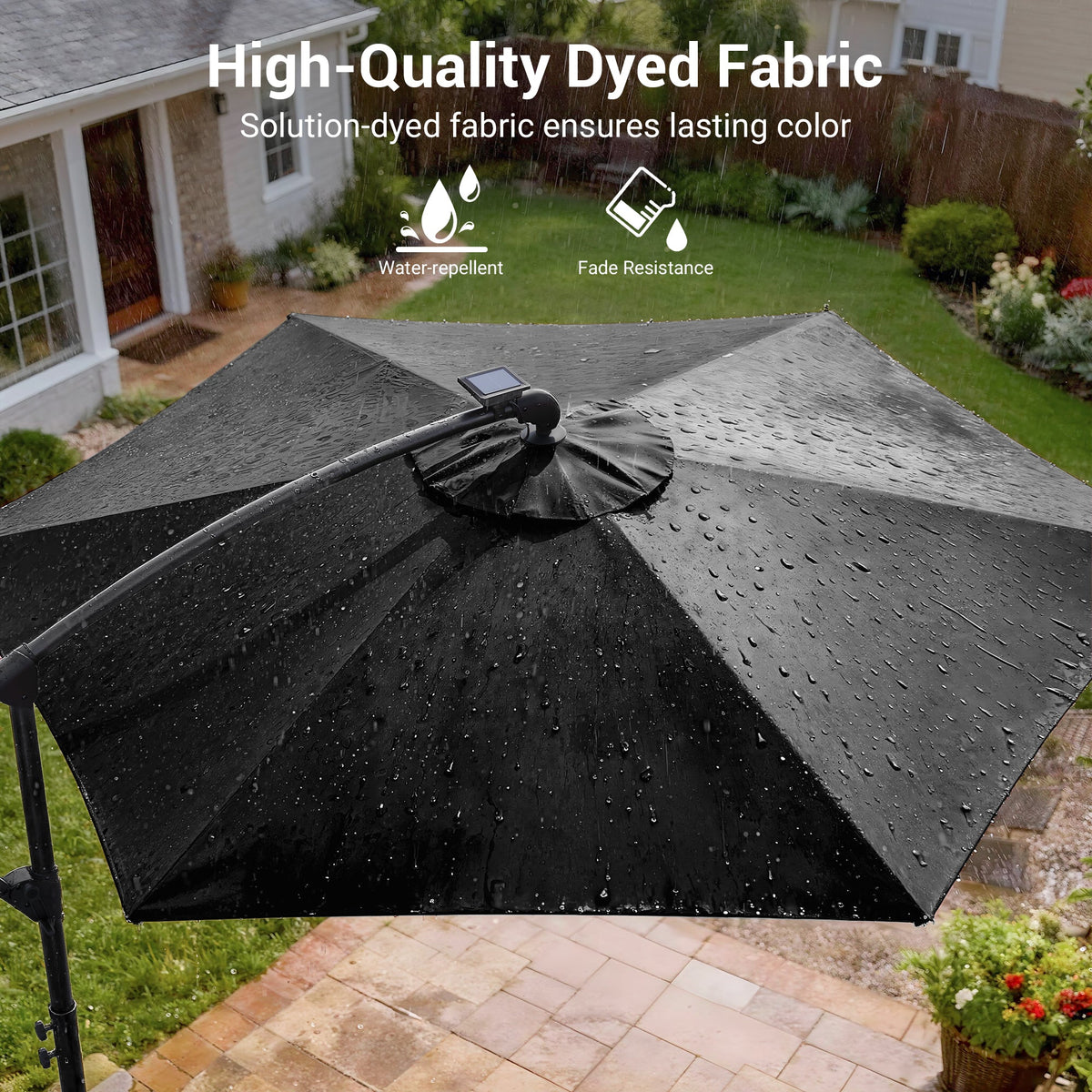 Sonkuki 10ft Patio Offset Umbrella with Solar Light Strips, Foldable Crank & Safety Lock, Outdoor Cantilever Hanging Umbrella, Fade Resistant Fabric, for Pool, Deck, Garden - Sonkuki