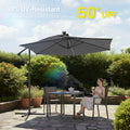 Sonkuki 10ft Patio Offset Umbrella with Solar Light Strips, Foldable Crank & Safety Lock, Outdoor Cantilever Hanging Umbrella, Fade Resistant Fabric, for Pool, Deck, Garden - Sonkuki